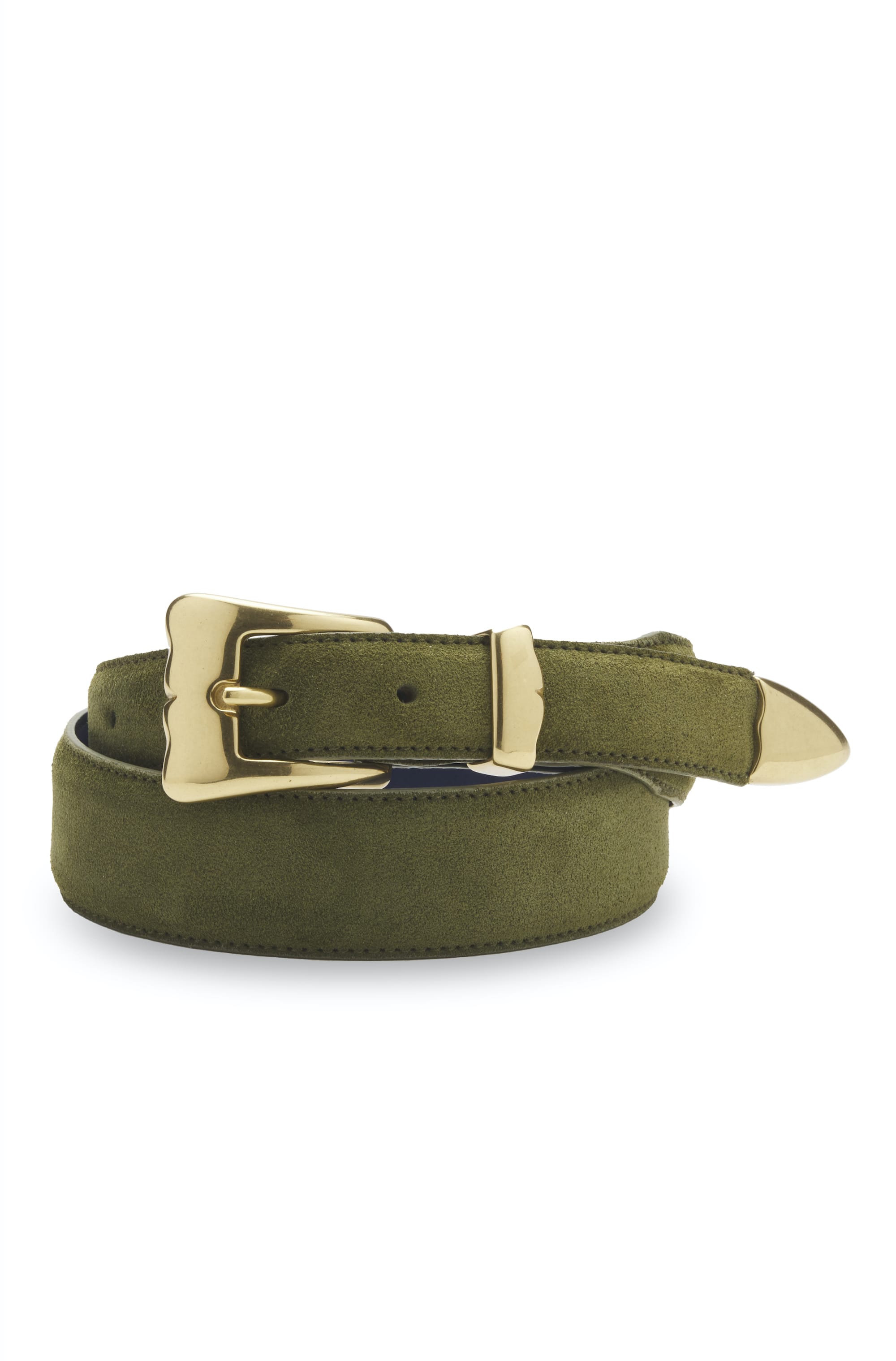 khaki suede leather belt gold buckle