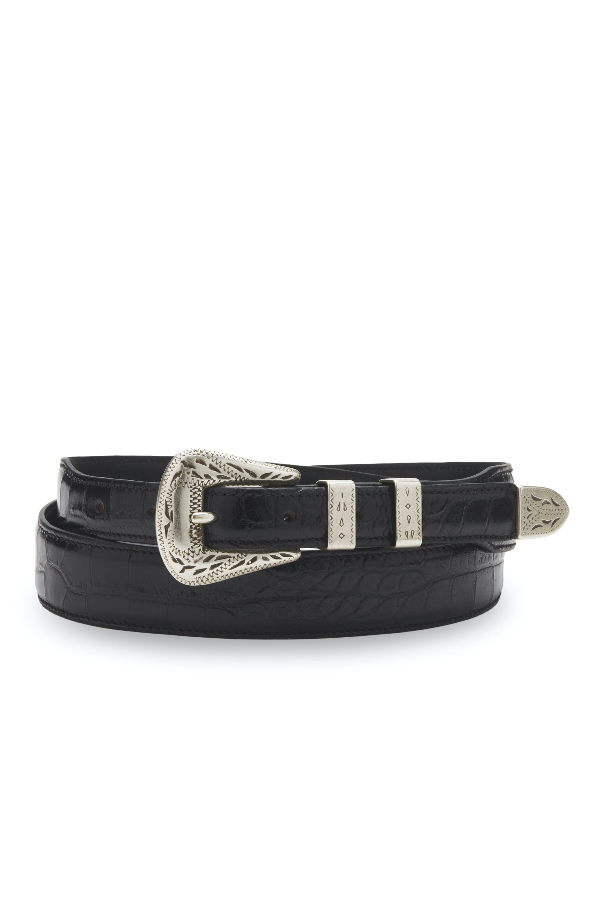 black leather belt crocodile print silver buckle western patterns
