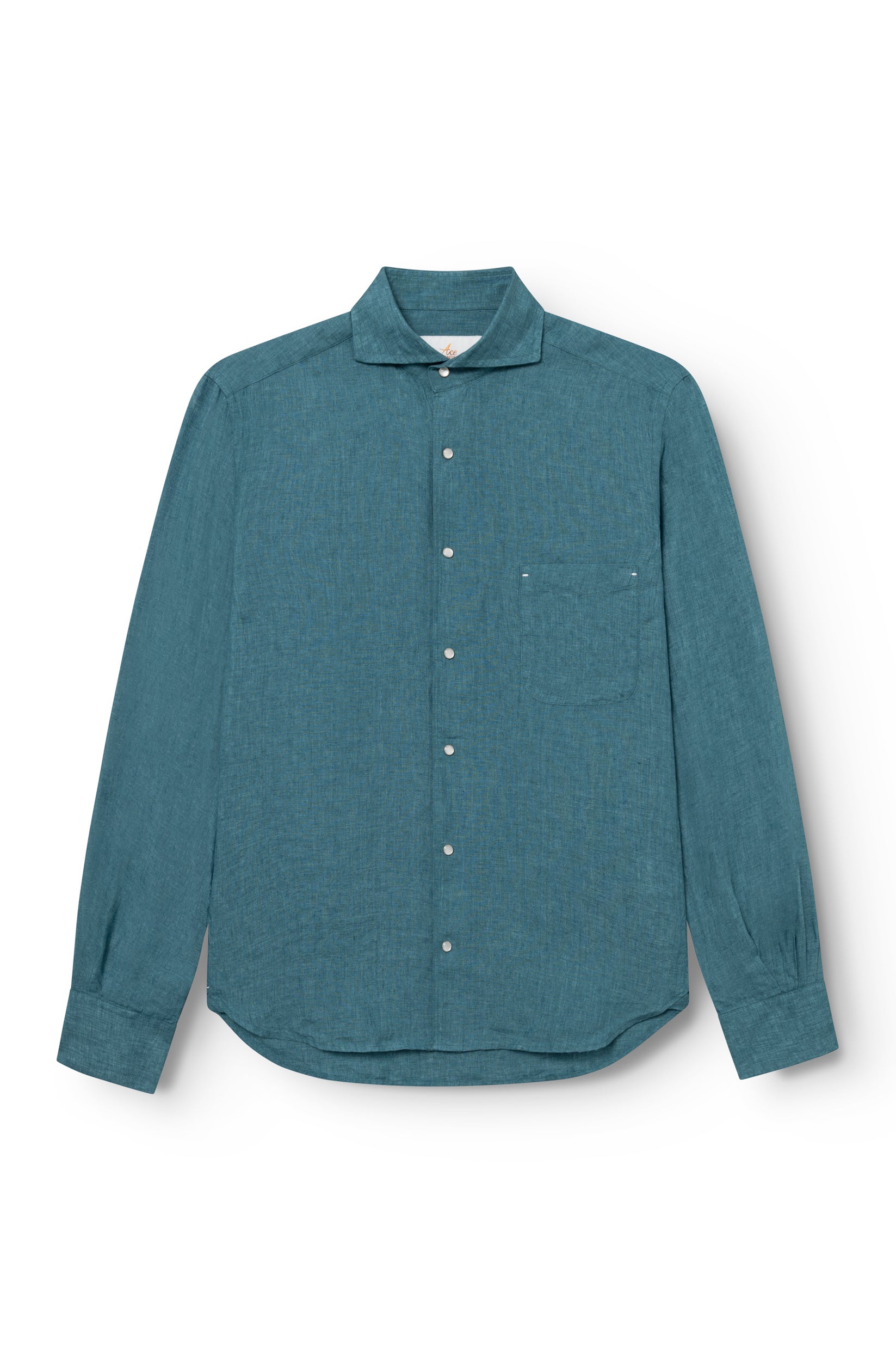 Chemise homme lin turquoise coupe regular, vue de face — AD 73 Ace Denim Paris