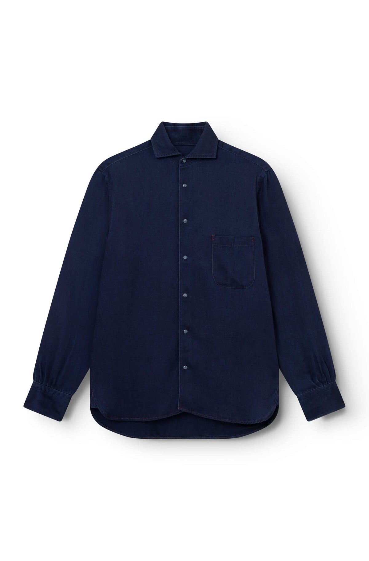 AD 73 lyocell shirt in indigo, front view — Ace Denim Paris