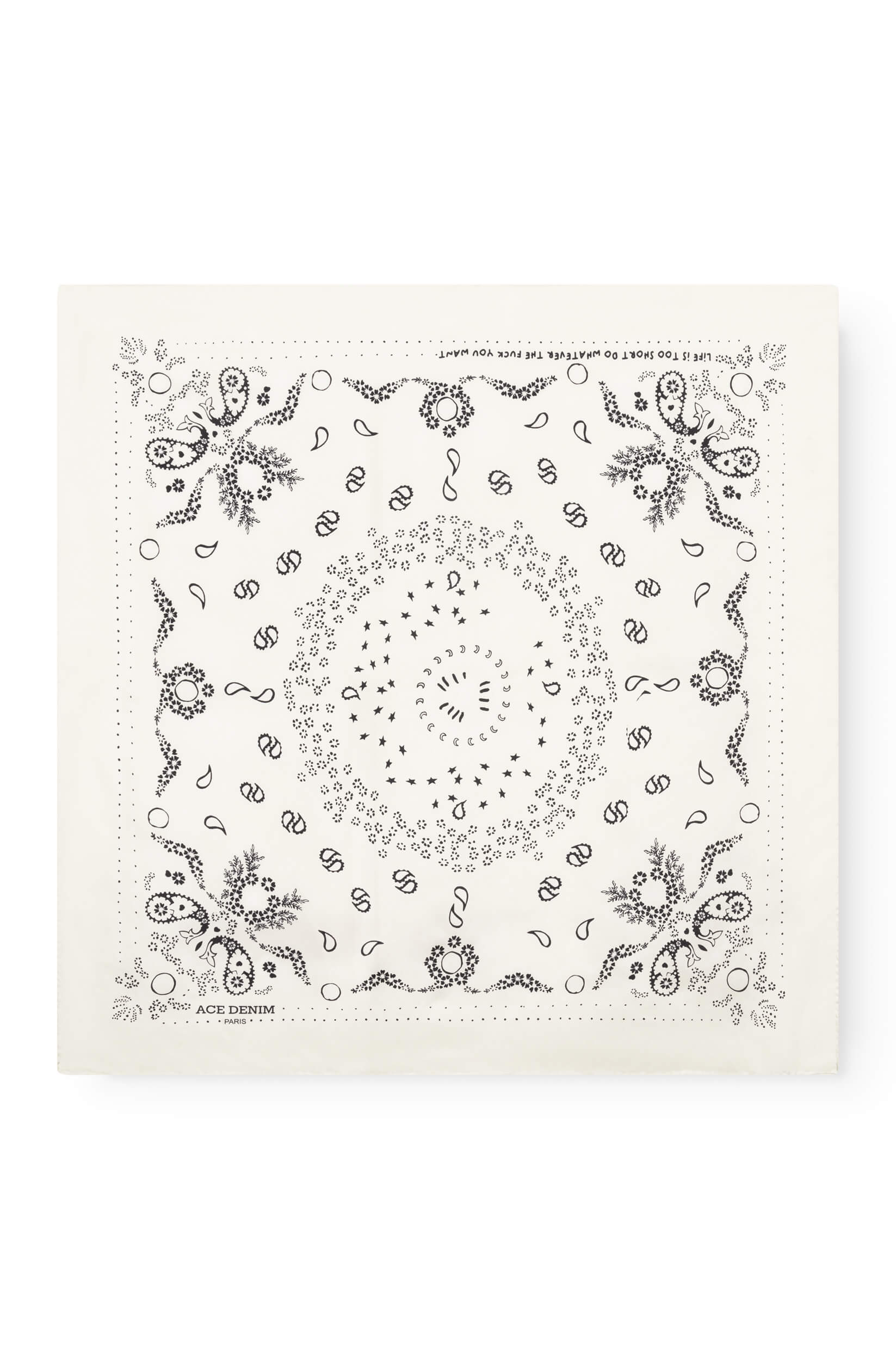 White silk scarf with bandana pattern