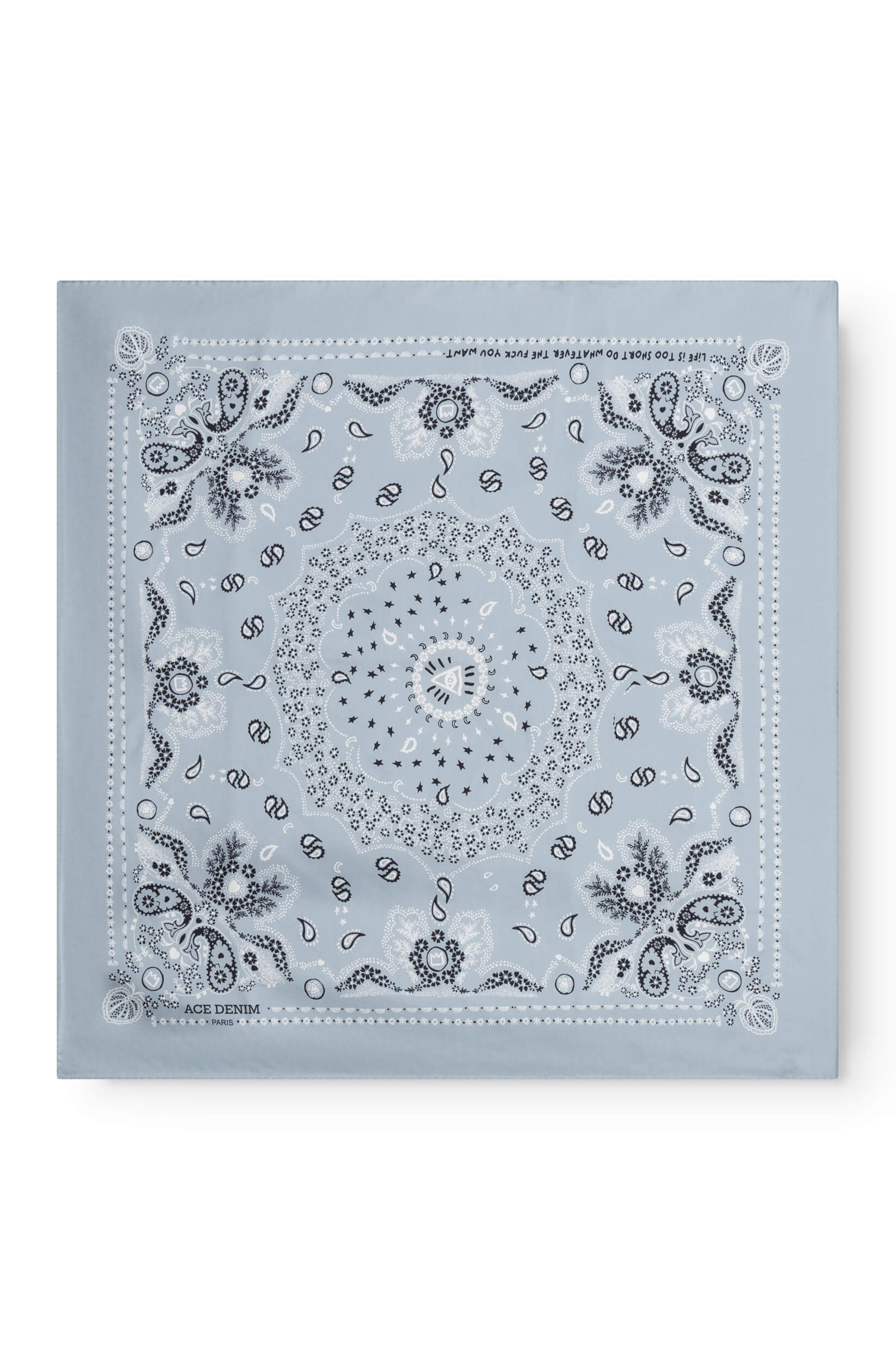 Glacier blue silk scarf with bandana pattern
