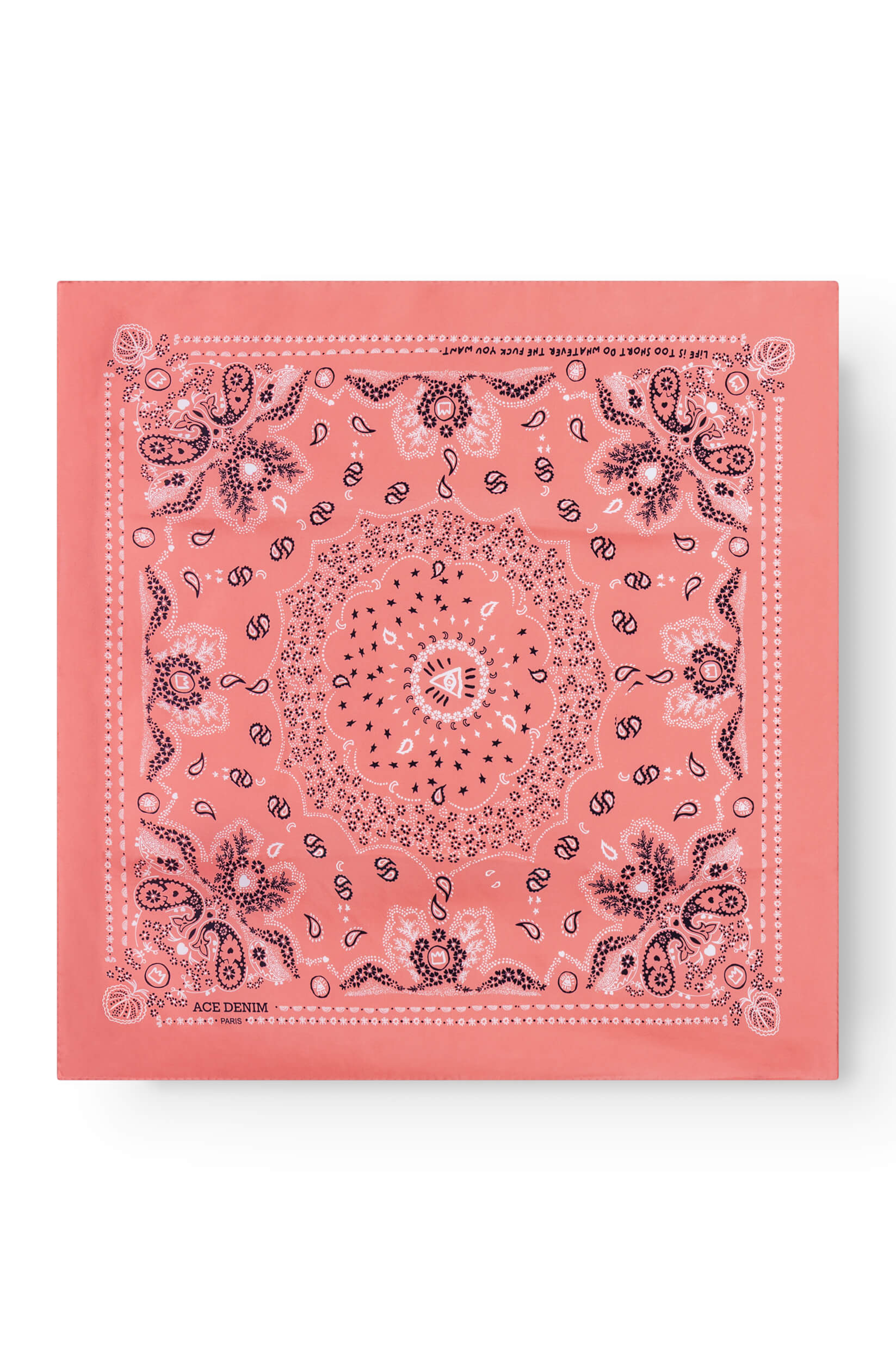 Coral silk scarf with bandana pattern