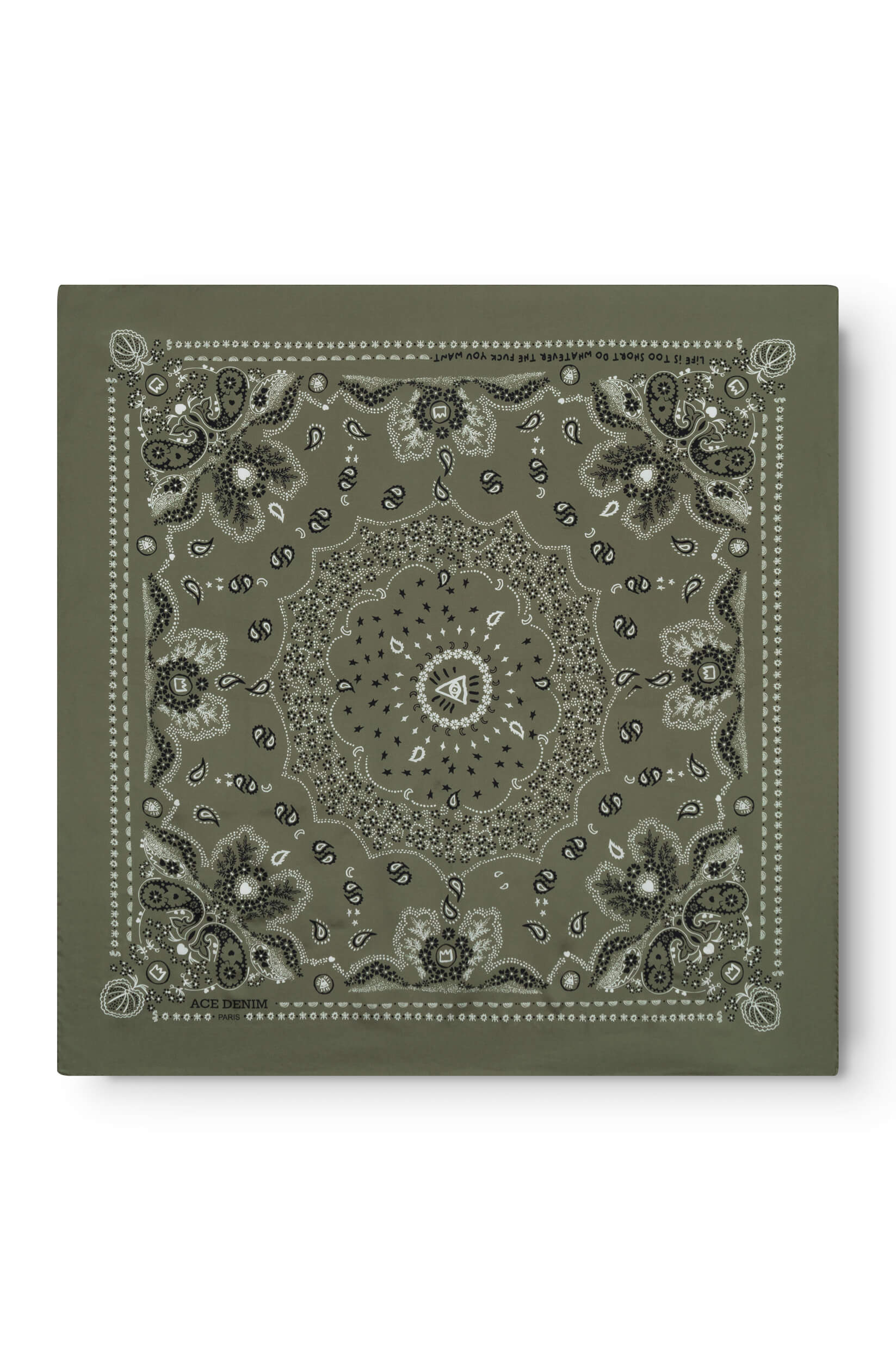 Silk scarf in khaki with bandana pattern