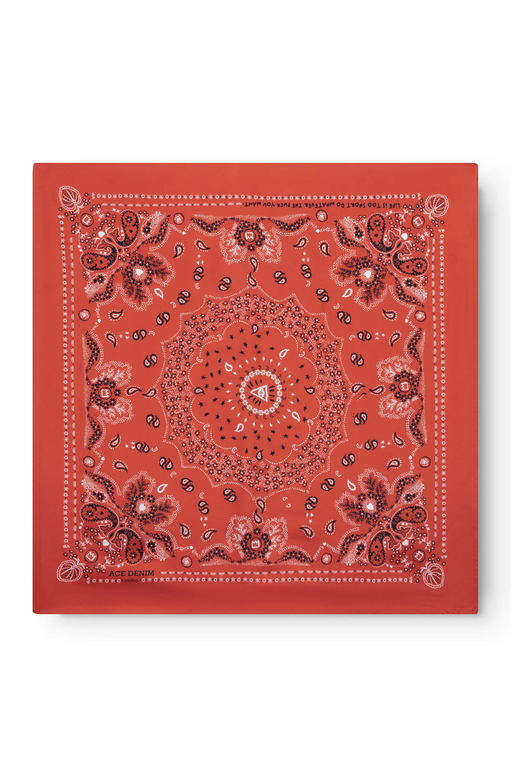 Red silk scarf with bandana pattern
