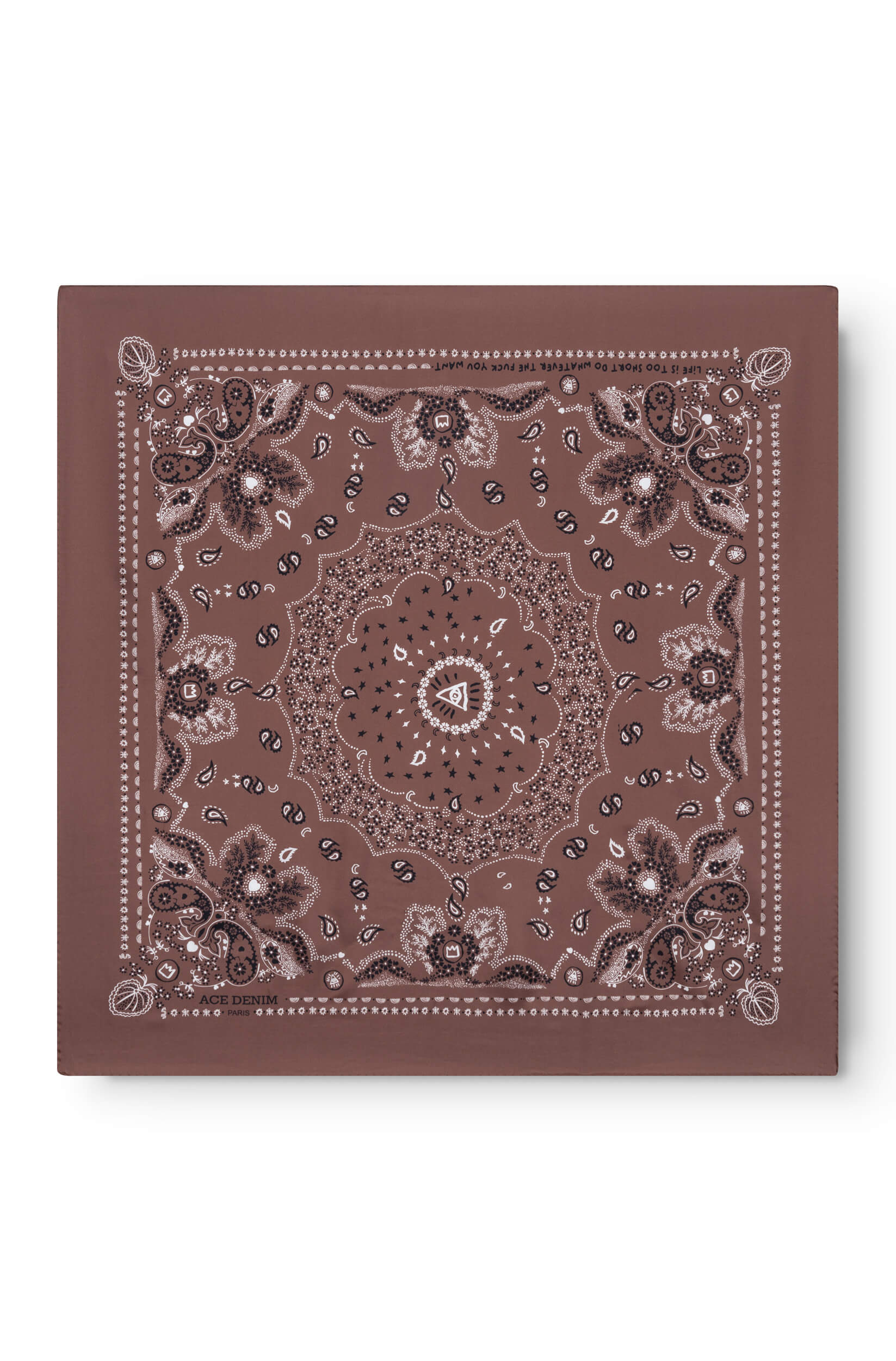 Foulard en soie marron à motif bandana