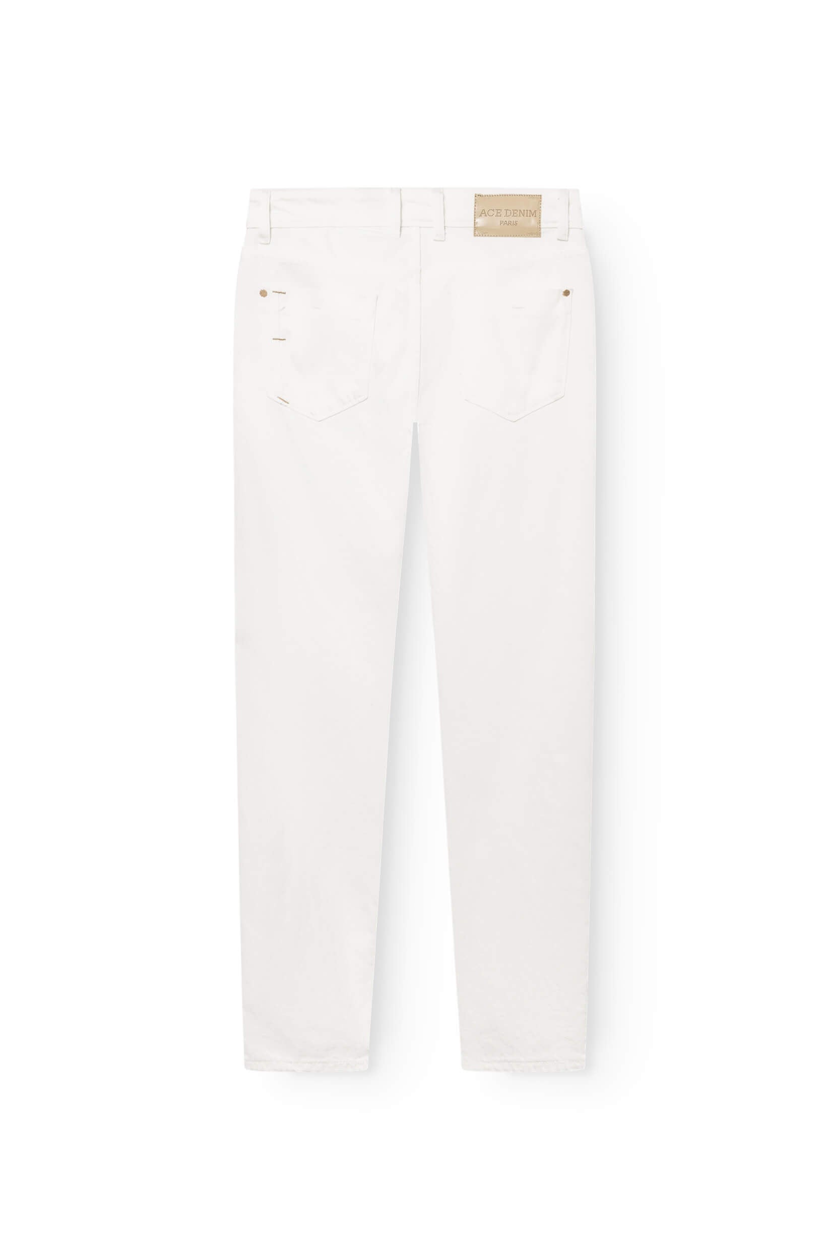 off-white jeans with leather patch viewed from the back