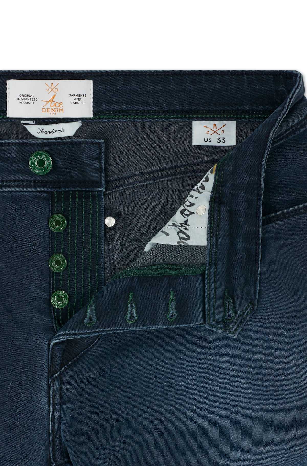 Jeans slim homme bleu foncé vert Vue 3 - Ace Denim Paris