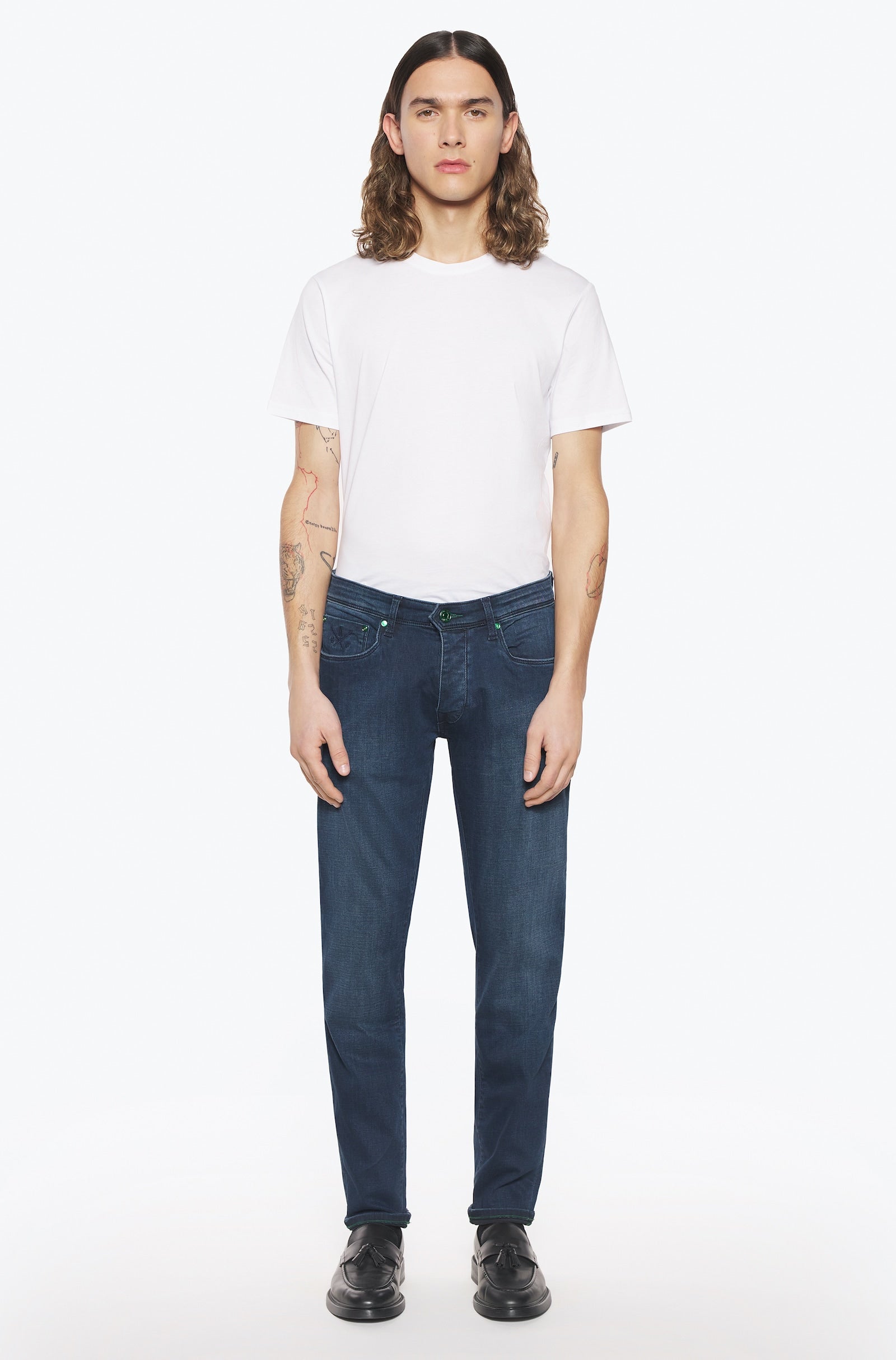 Jeans slim homme bleu foncé vert Vue 2 - Ace Denim Paris
