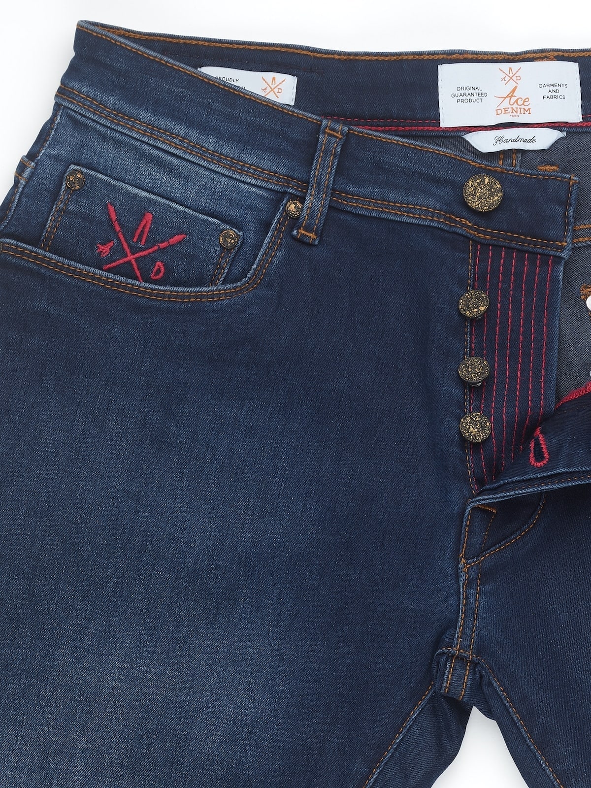 Jeans slim homme bleu foncé rouge Vue 2 - Ace Denim Paris