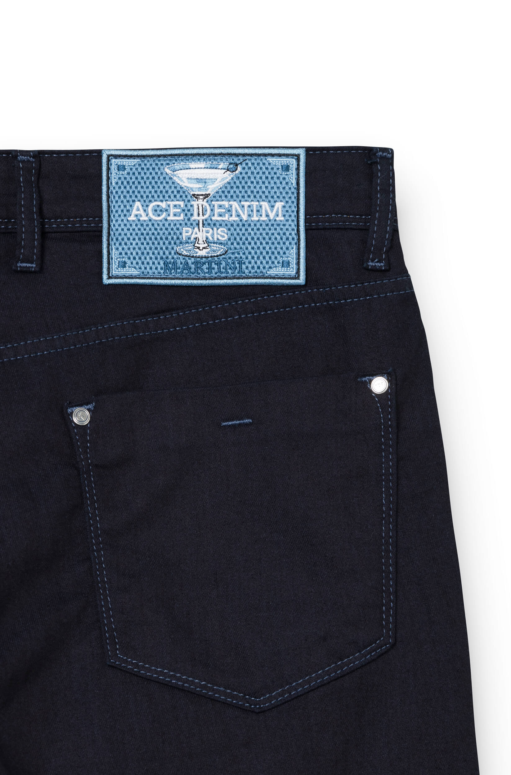 Patch with martini cocktail design on the back of the jeans