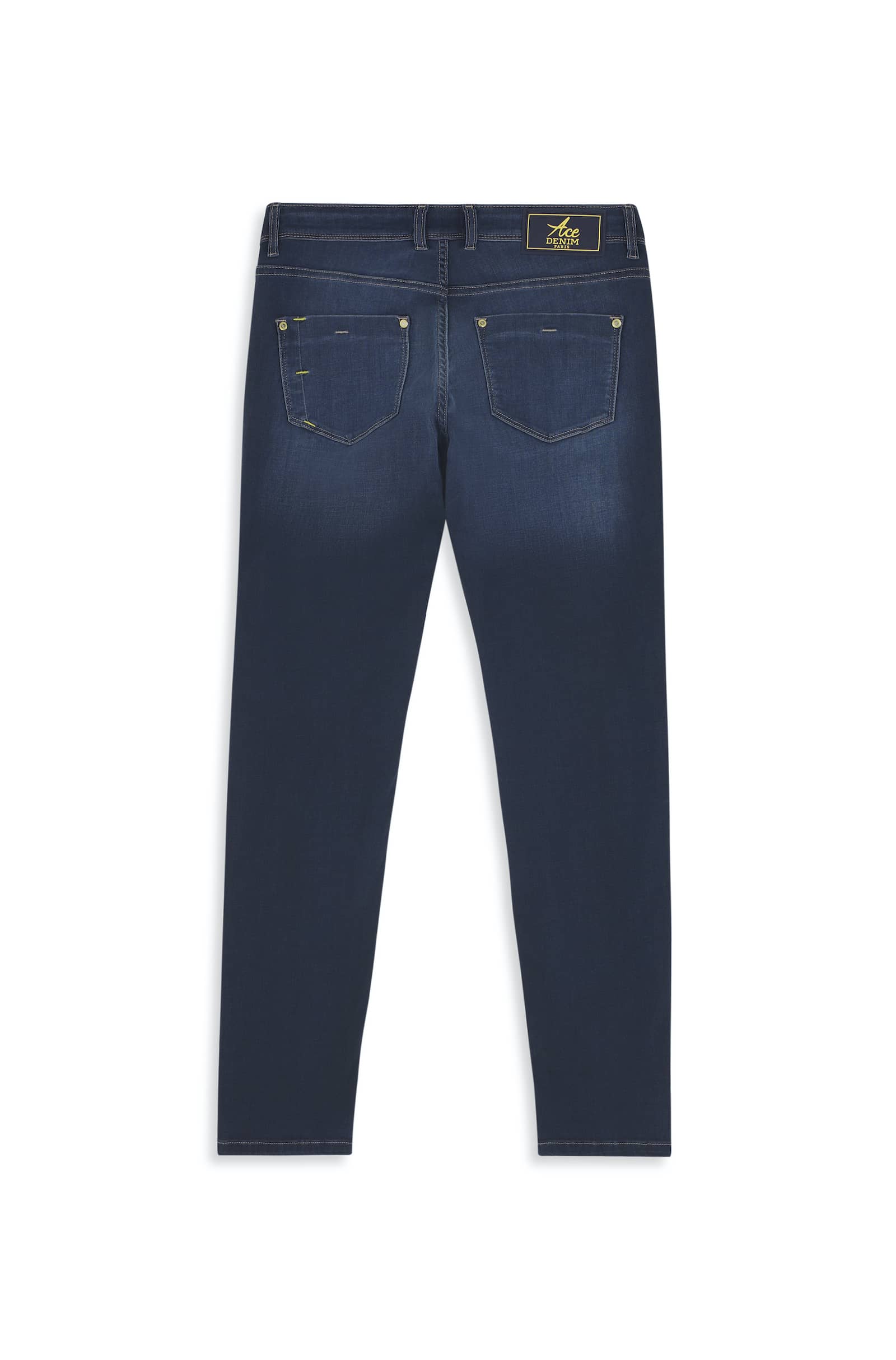 Jeans slim homme bleu foncé jaune Vue 5 - Ace Denim Paris