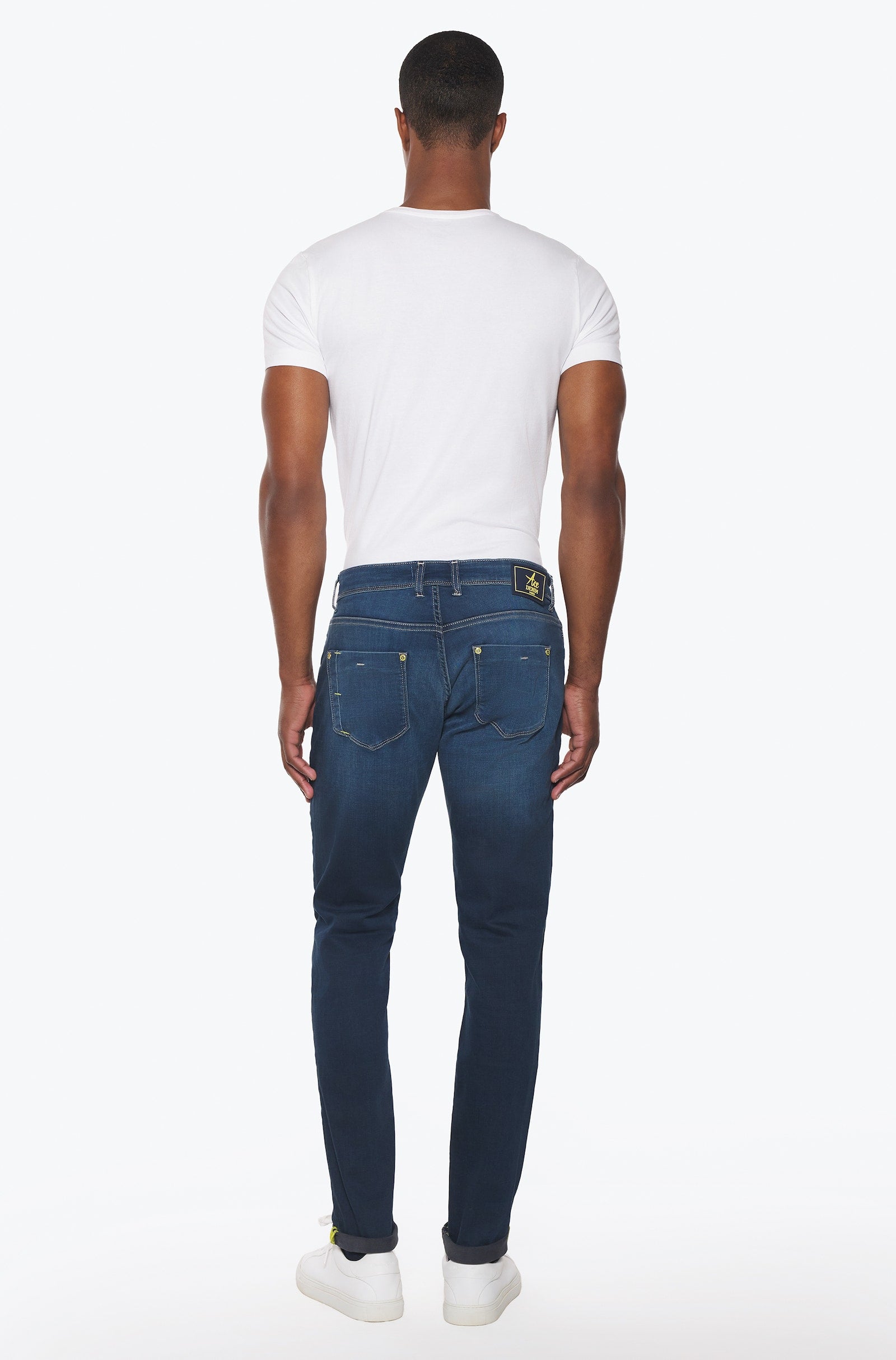 Jeans slim homme bleu foncé jaune Vue 4 - Ace Denim Paris