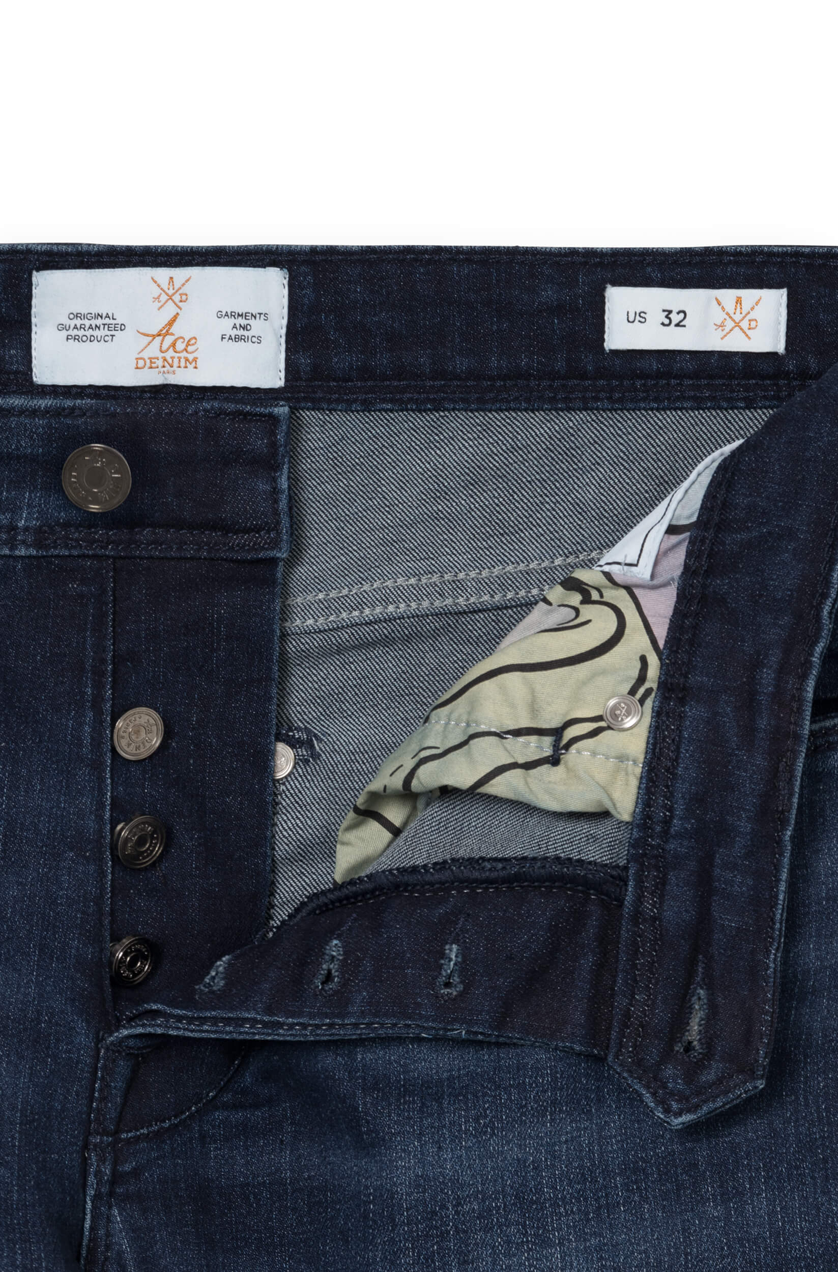 Detail of the button fly of the jeans