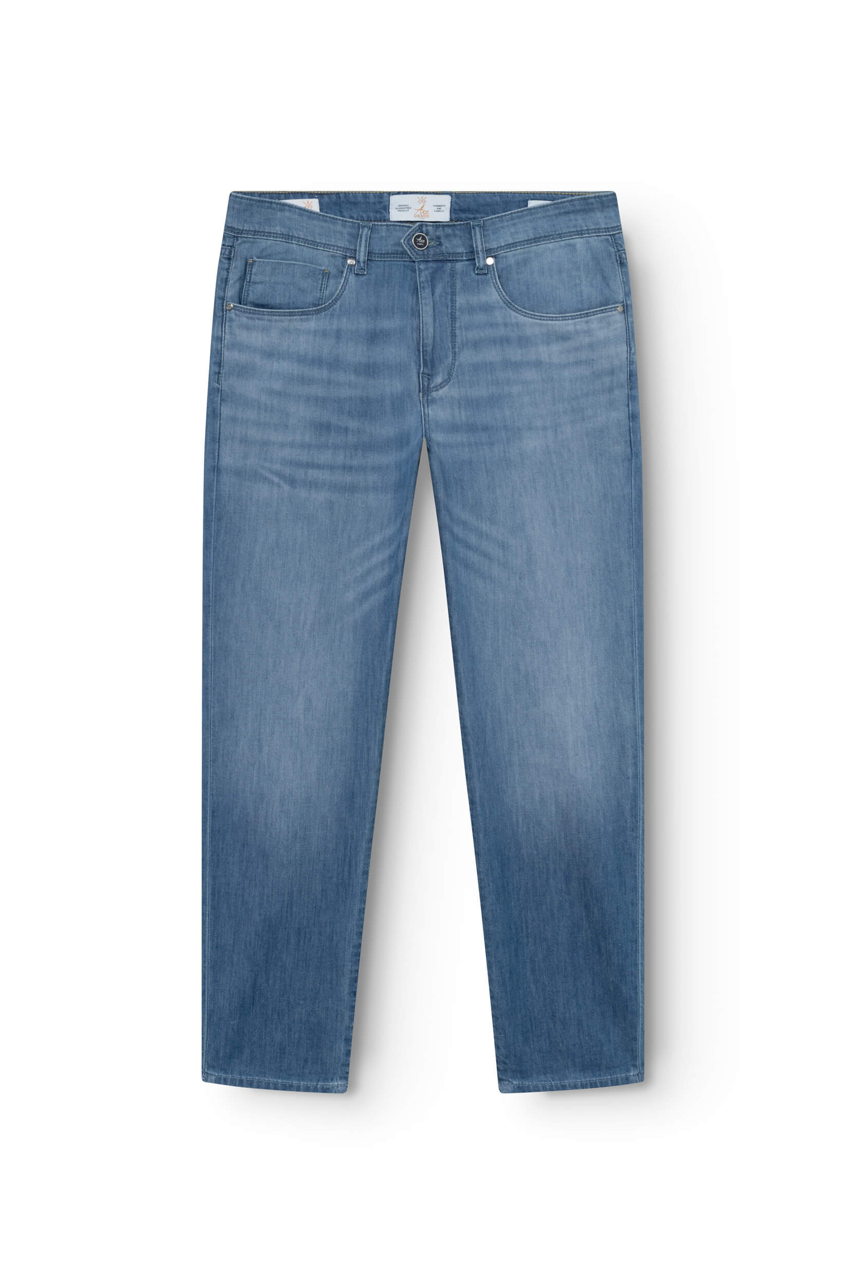 jeans slim en coton et lin bleu pour homme