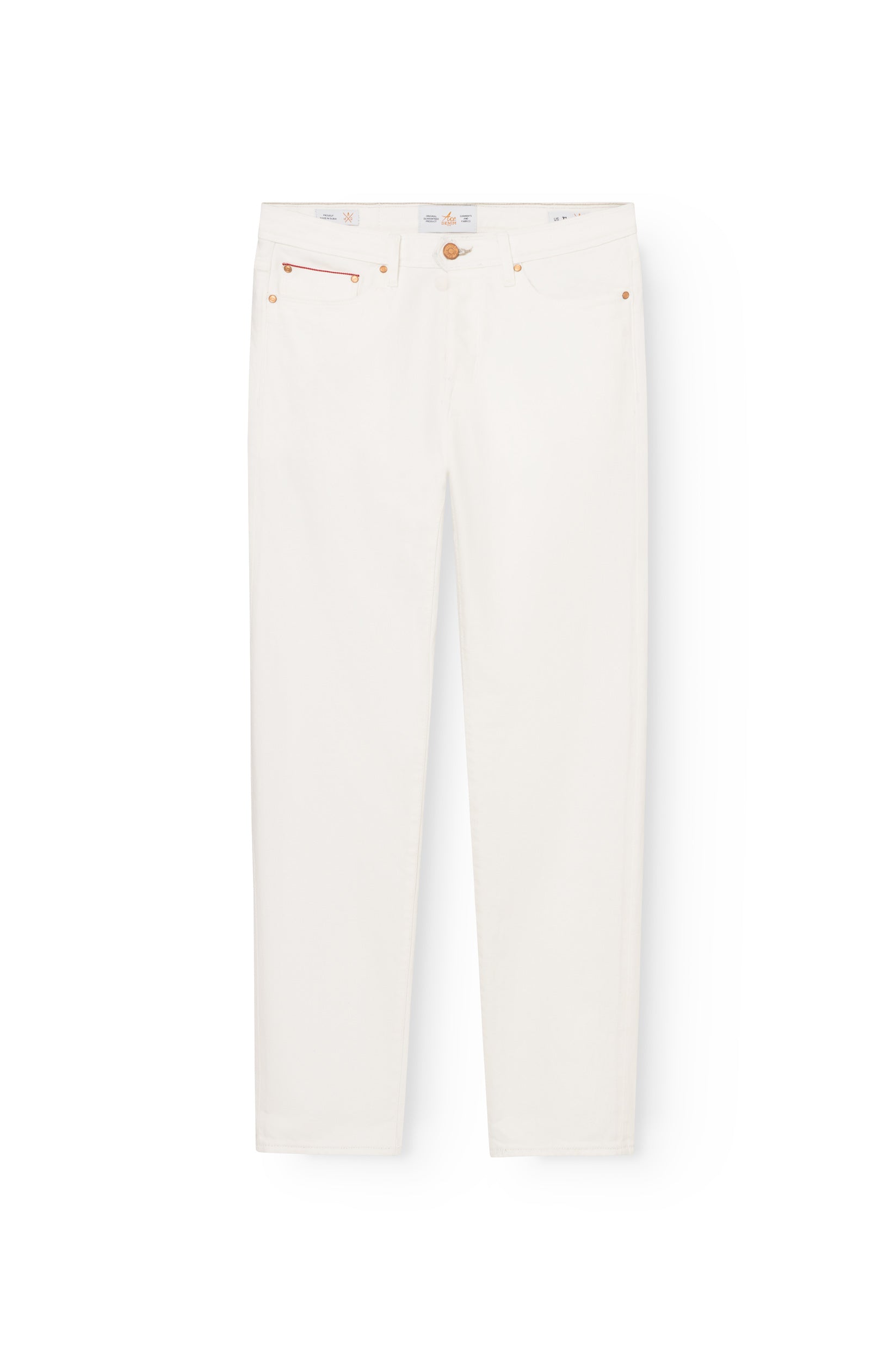Jean droit homme selvedge blanc en toile Kurabo, vue de face — AD 53 Selvedge Ace Denim Paris