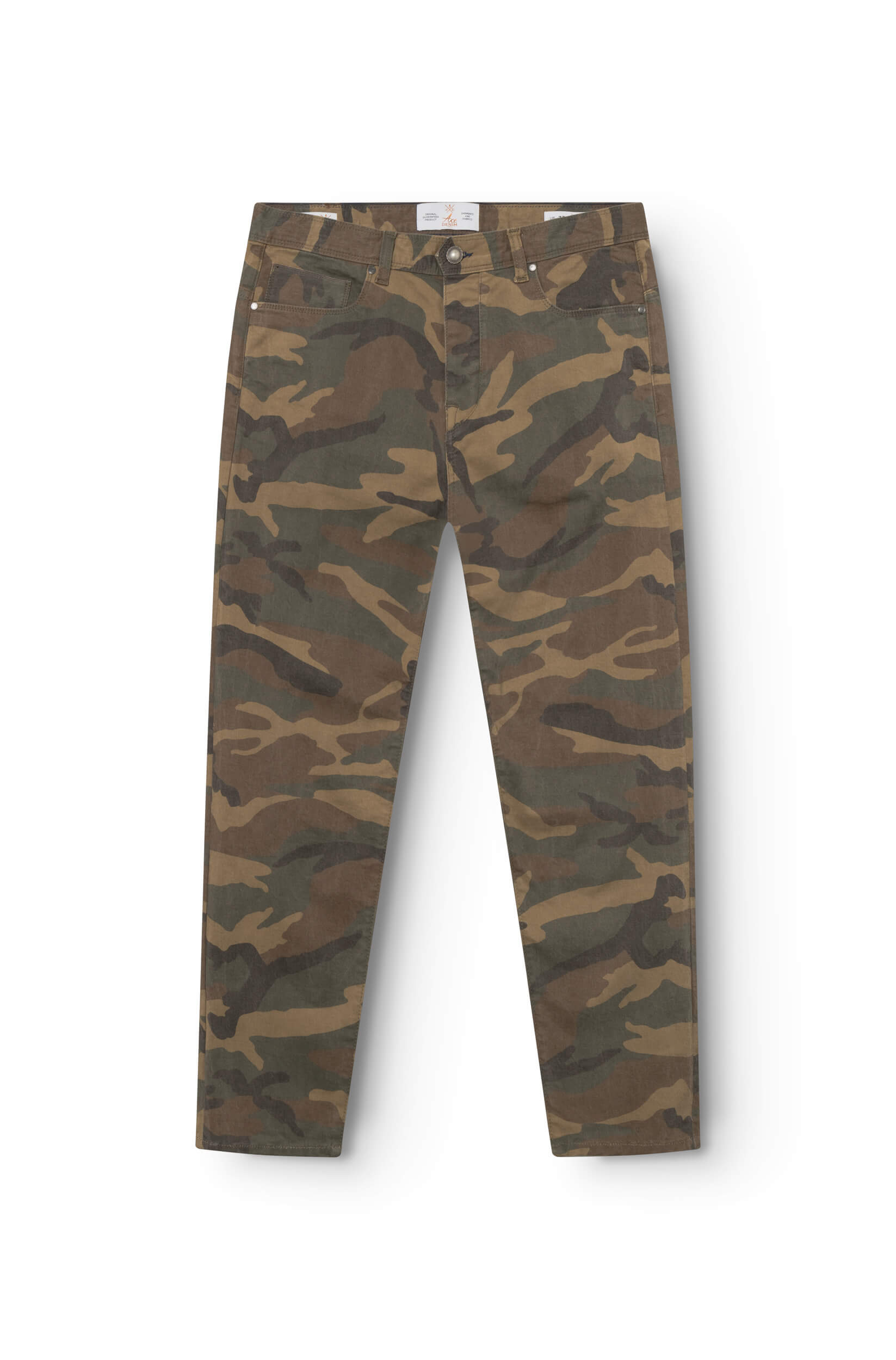 Straight Japanese selvedge jeans with camouflage pattern