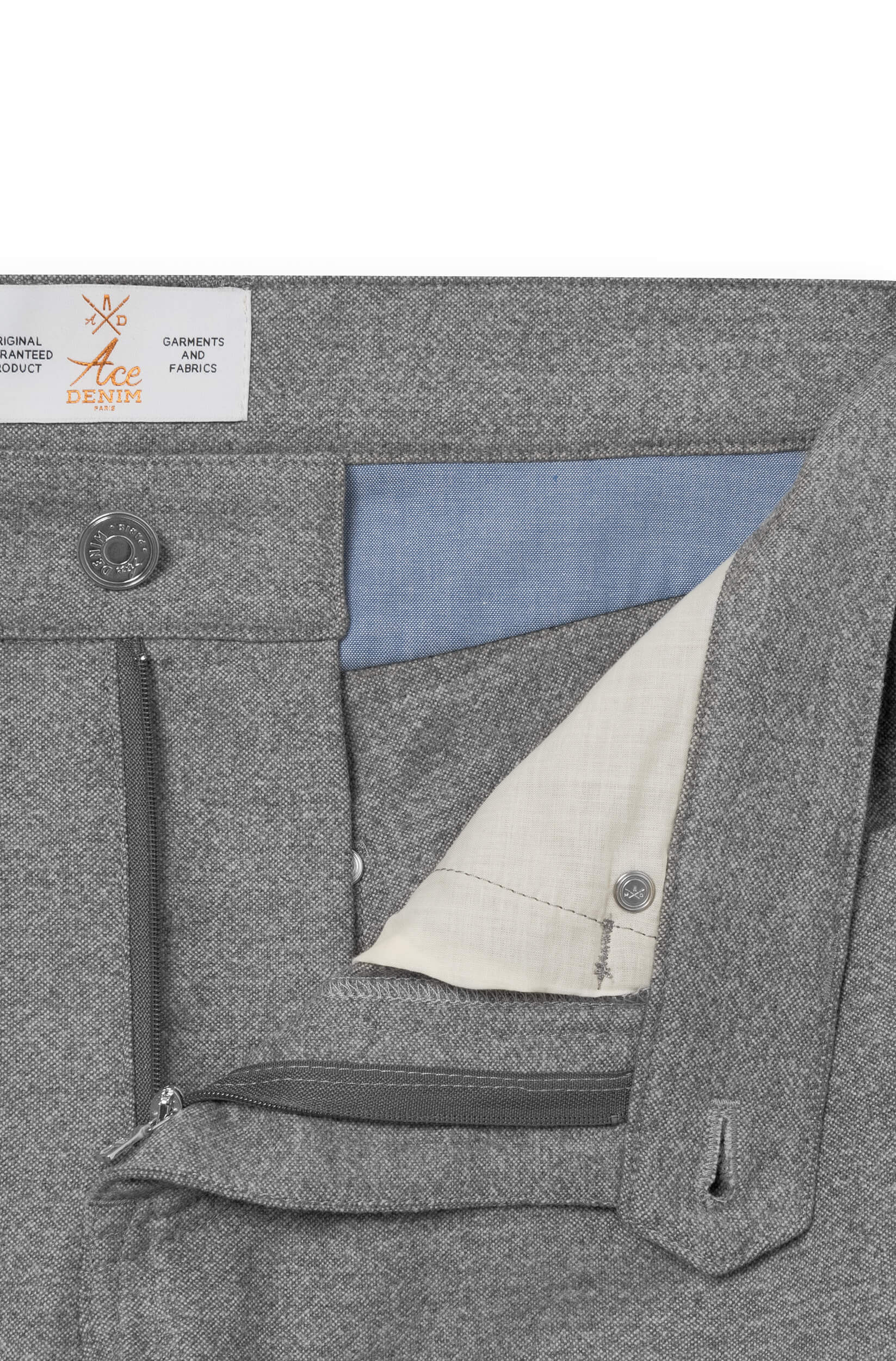 Zipper fly of the gray straight trousers Loro Piana for men