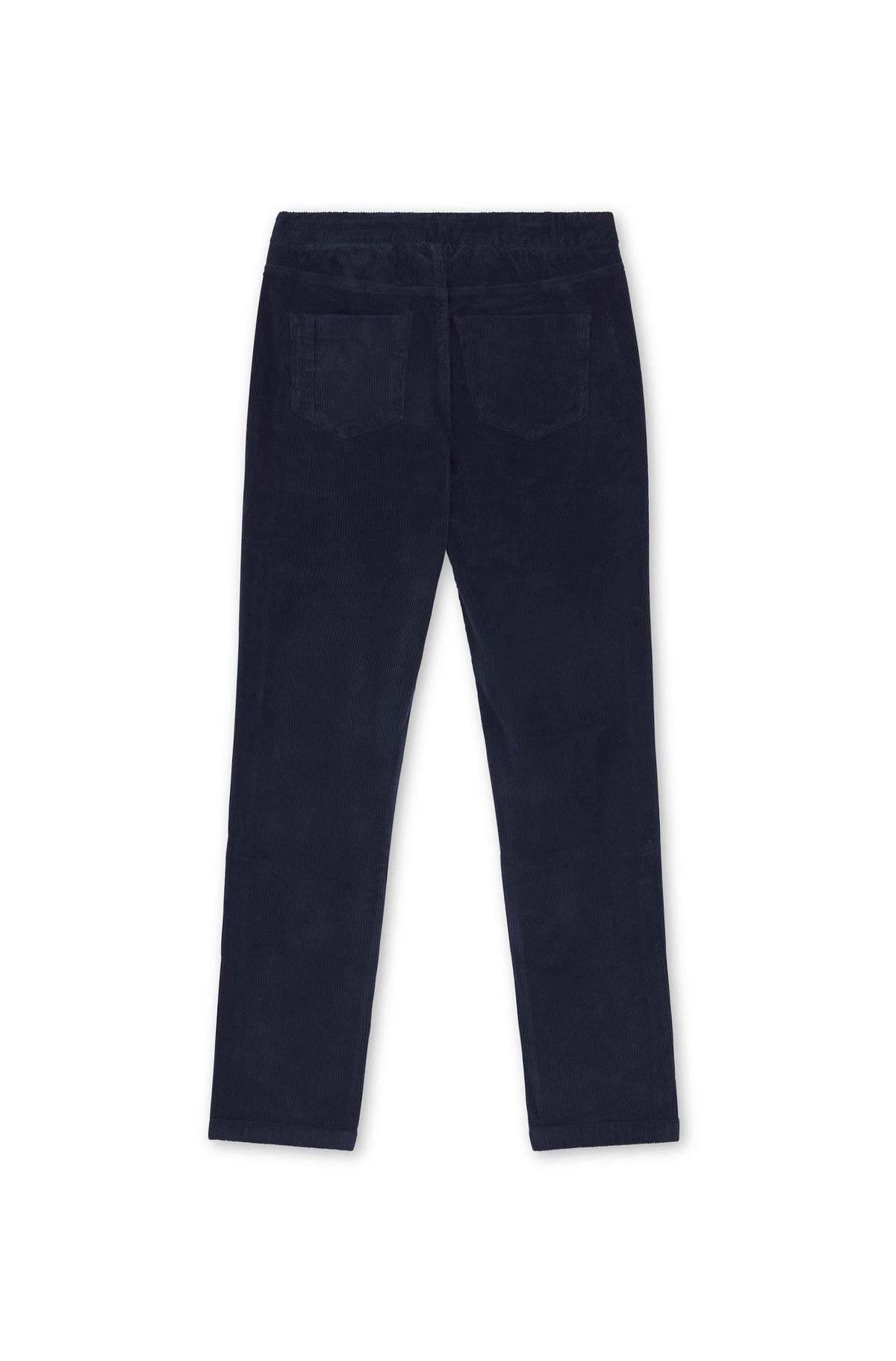 Navy corduroy trousers, back view, white background — Ace Denim Paris