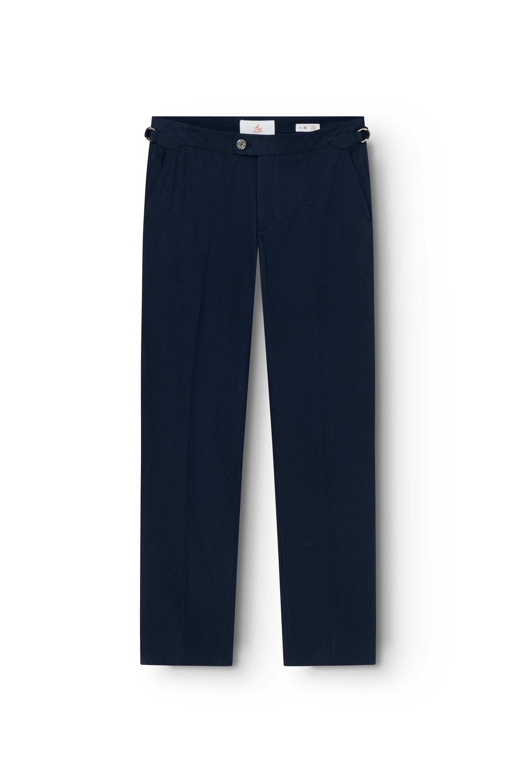 Herren-Seersucker-Hose in Marine, Tapered Fit, Vorderansicht — AD 52 Ace Denim Paris