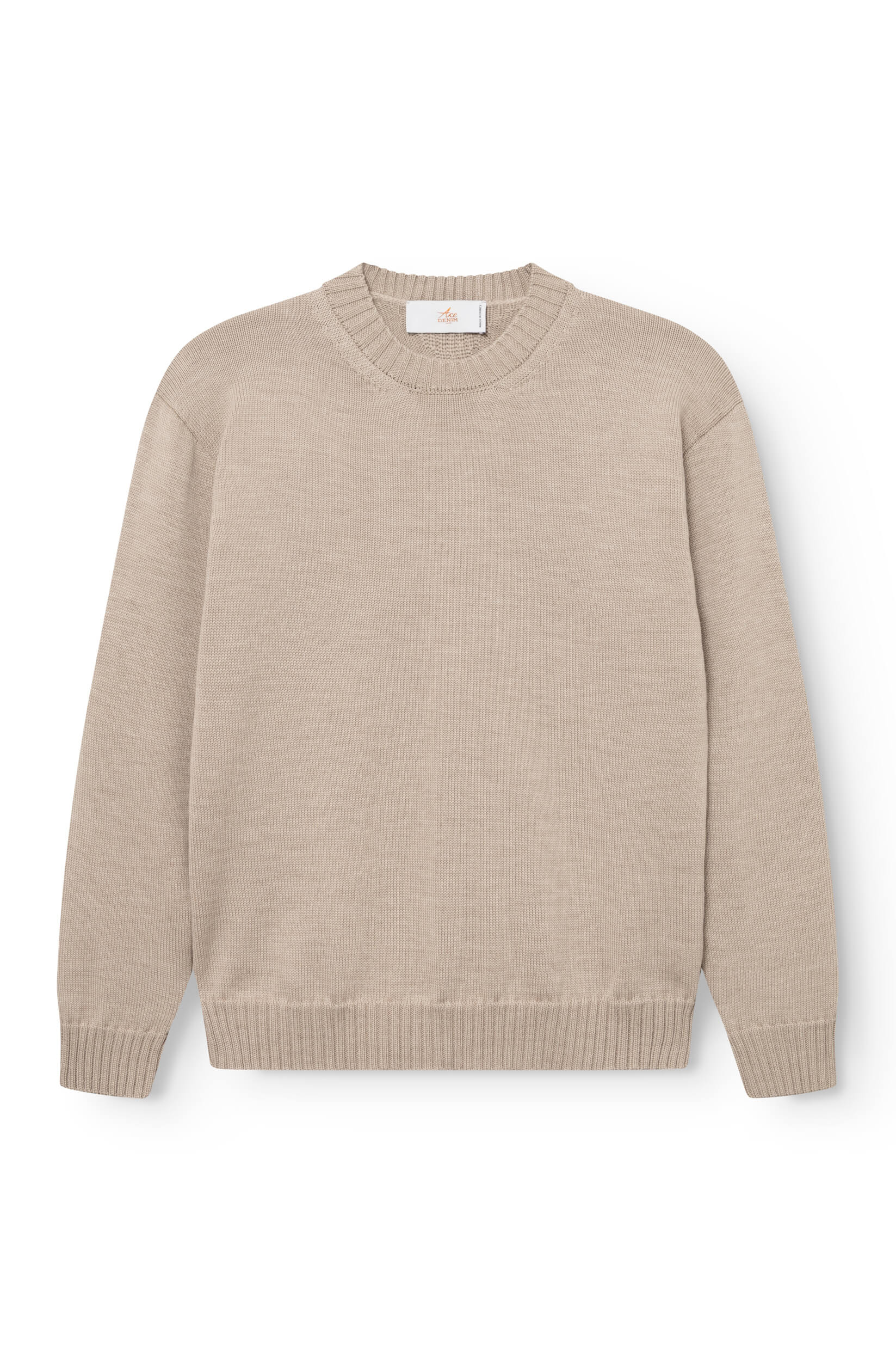 Beige merino wool crew neck sweater made in France