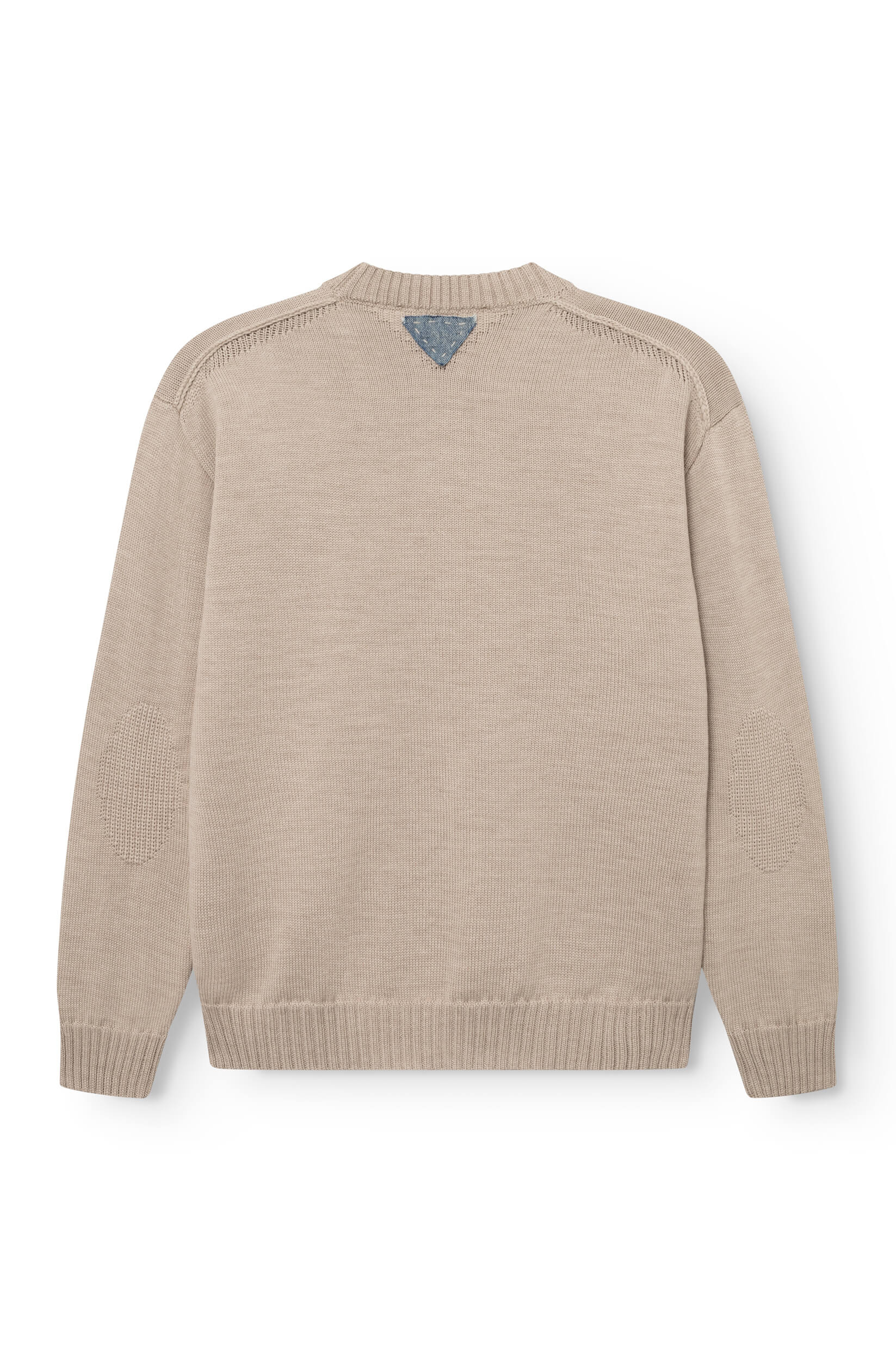 Beige round-neck sweater made of merino wool, made in France, back view