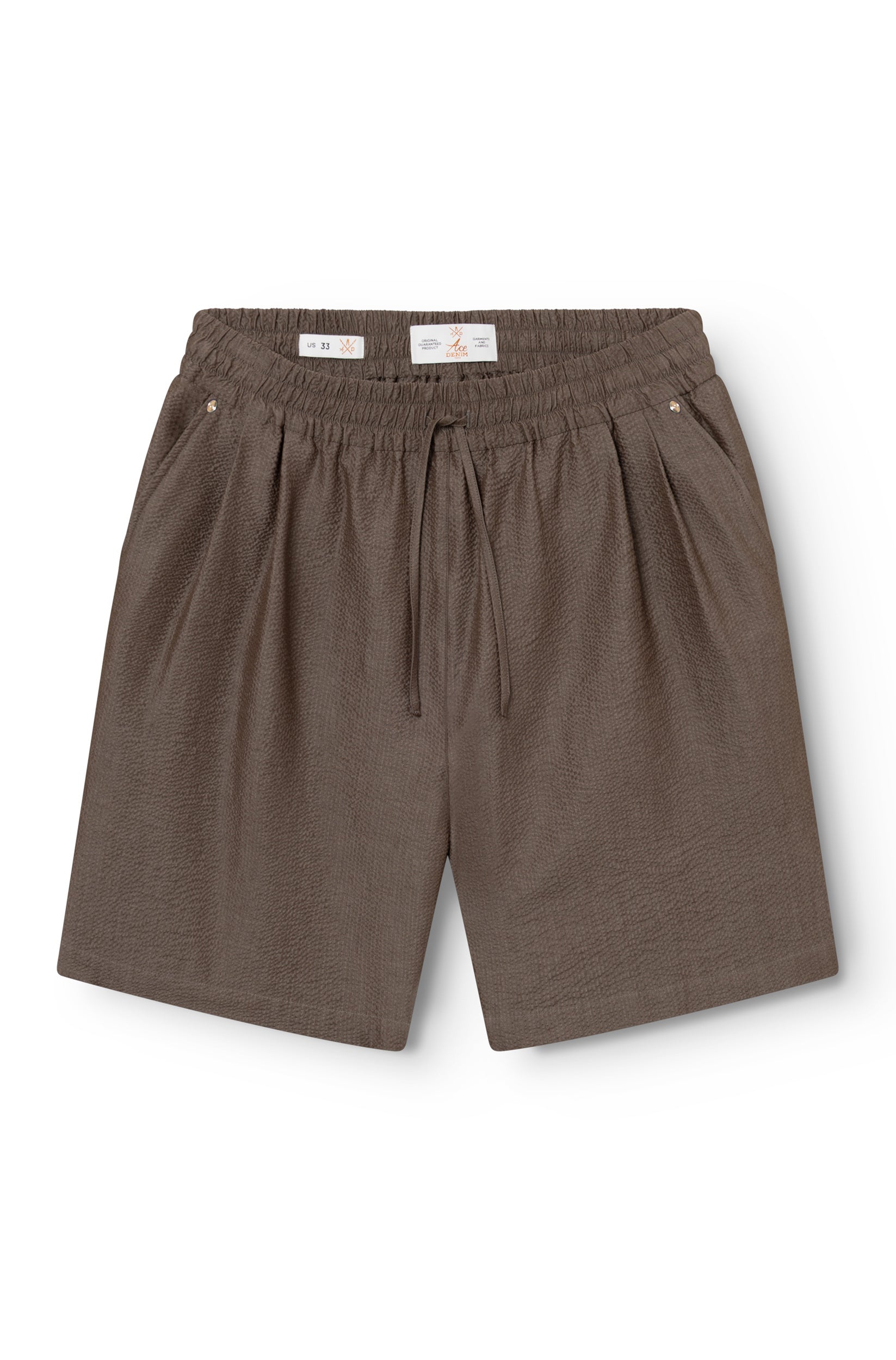 Short homme seersucker marron coupe regular, vue de face — AD 230 Ace Denim Paris