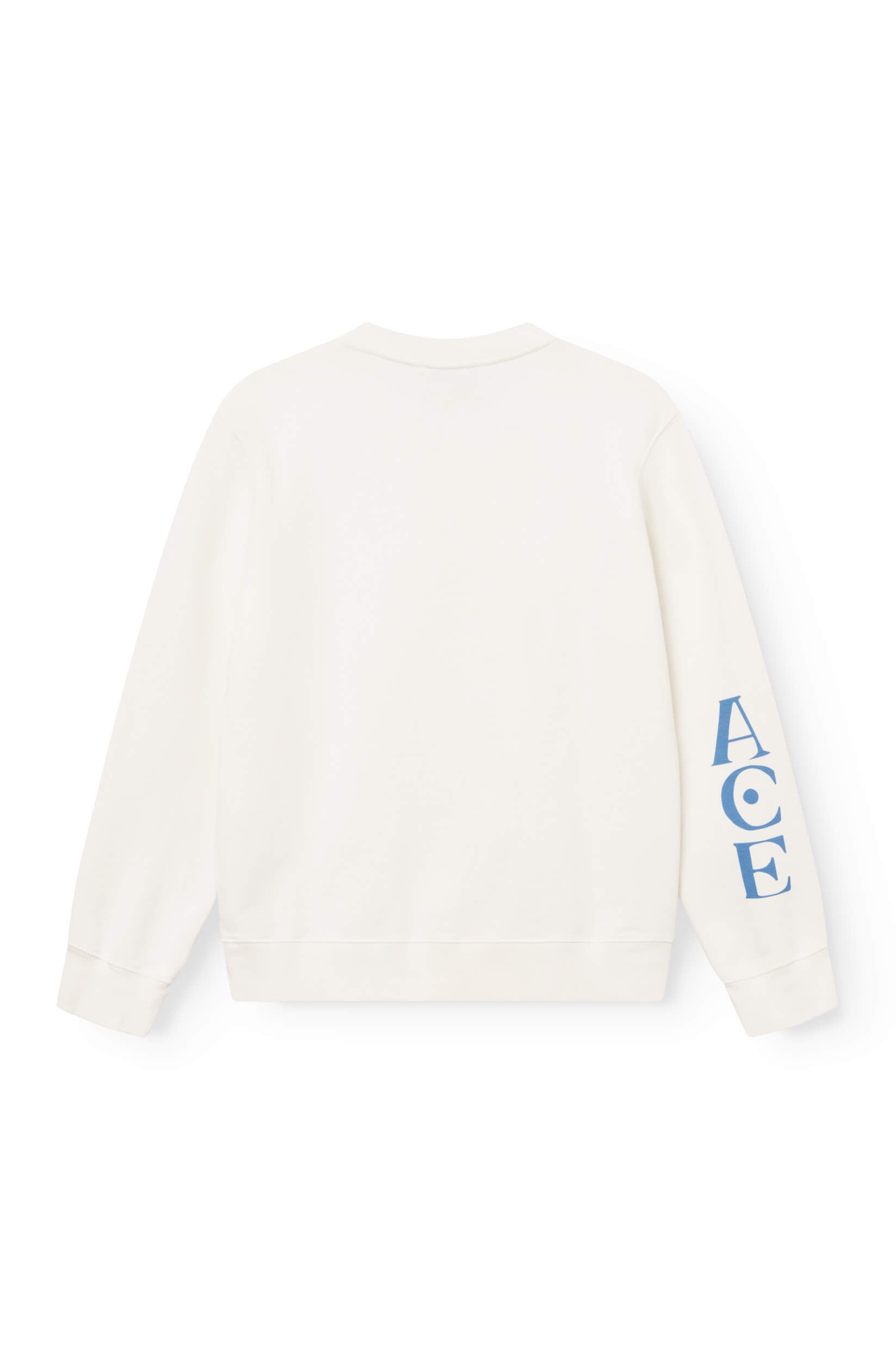 Rear view of the off-white cotton sweatshirt, hand-dyed and printed with a tiger, ace Paris