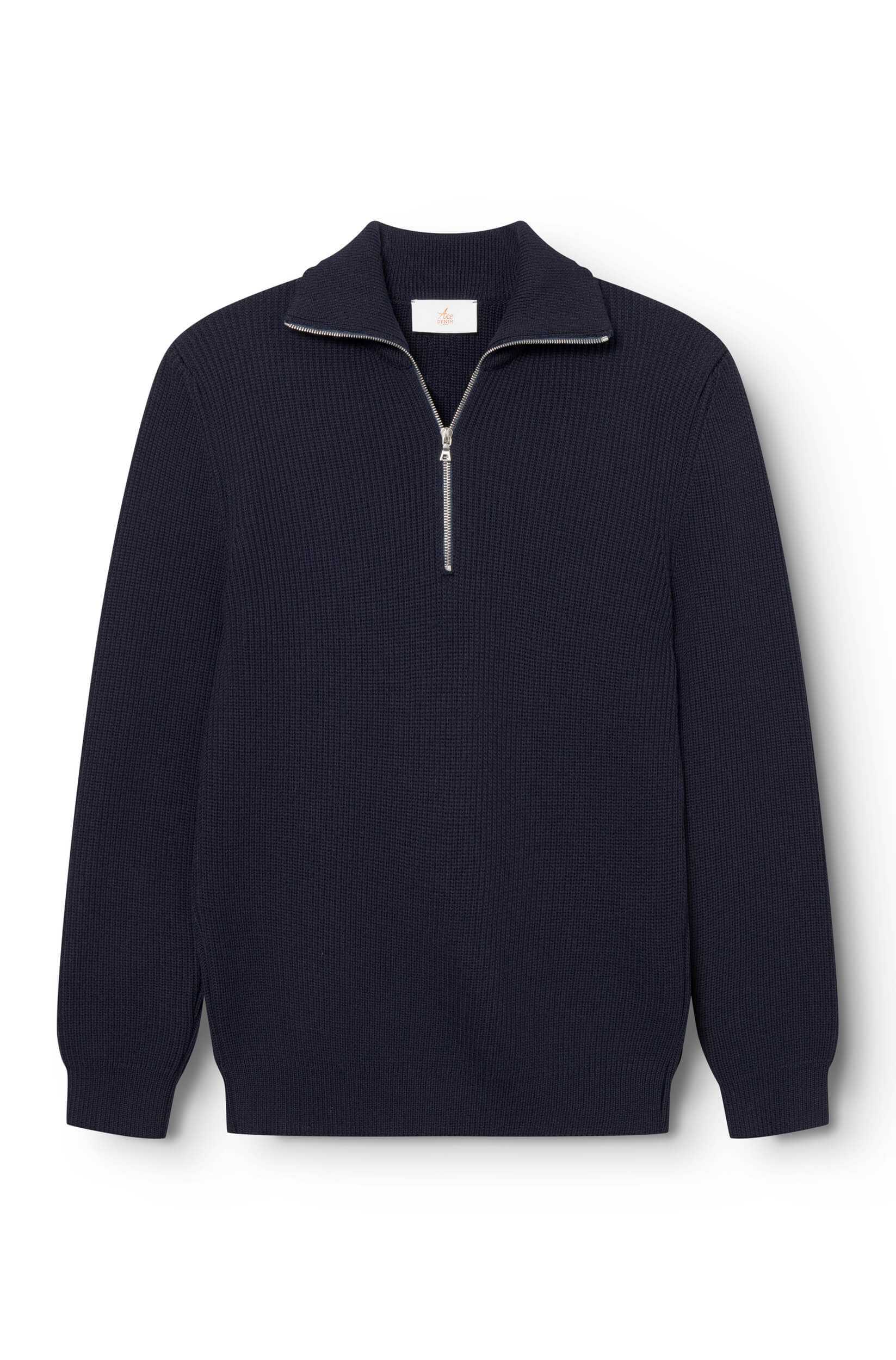 Navy blue open zip-up sweater