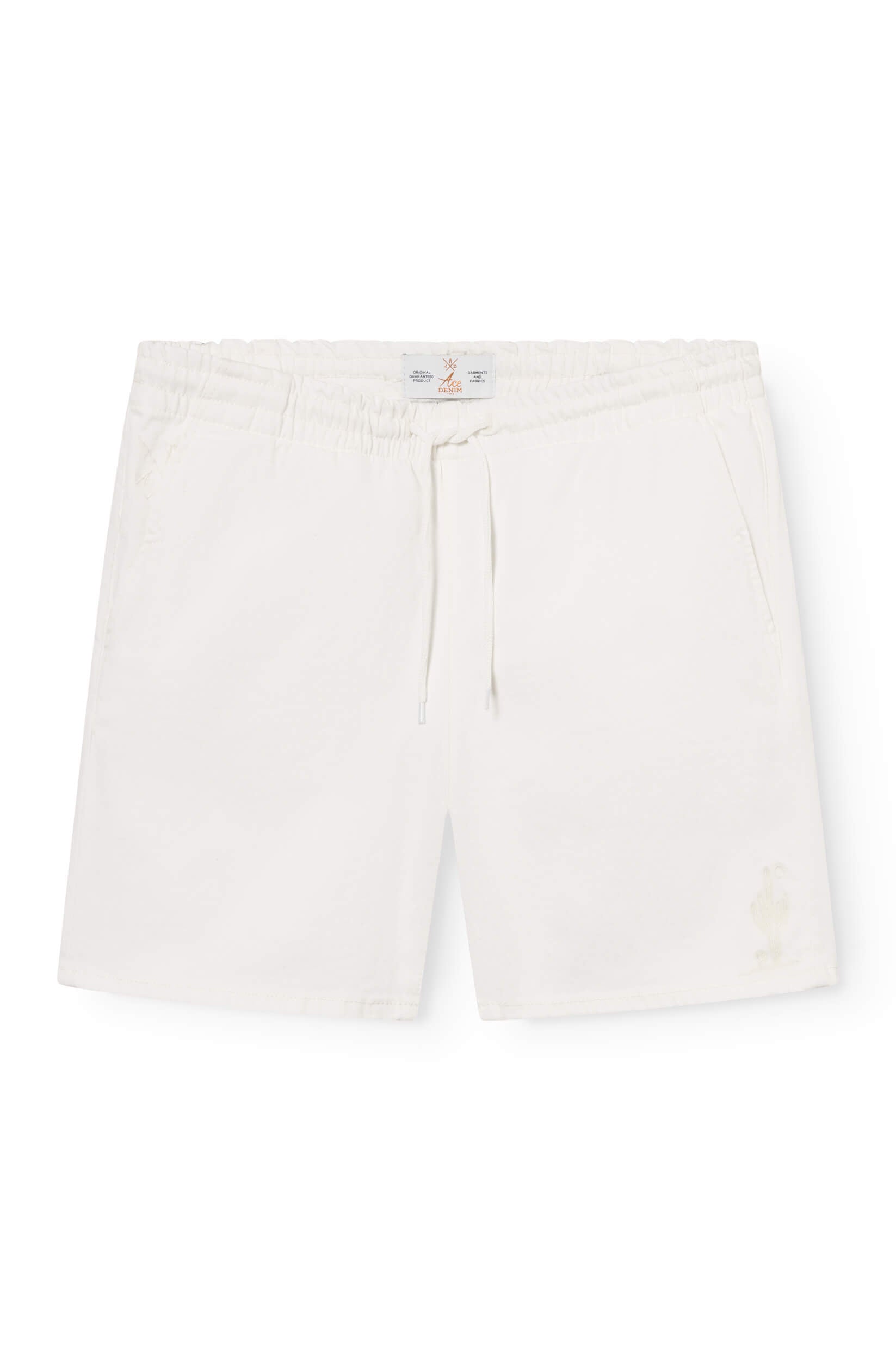 white denim shorts with a cactus pattern on the hip