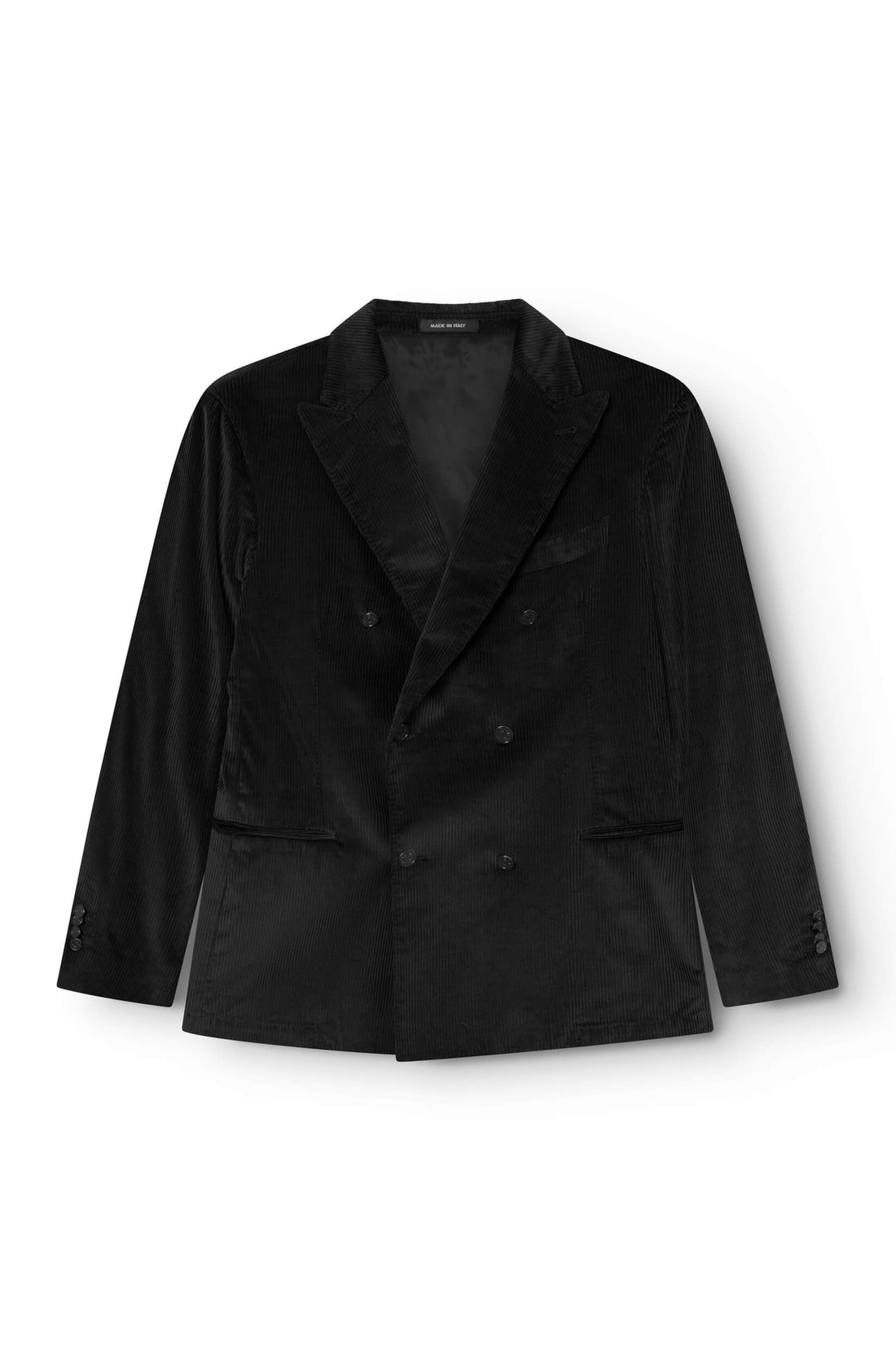 Black Corduroy Cashmere Double-Breasted Jacket front view — Ace Denim Paris