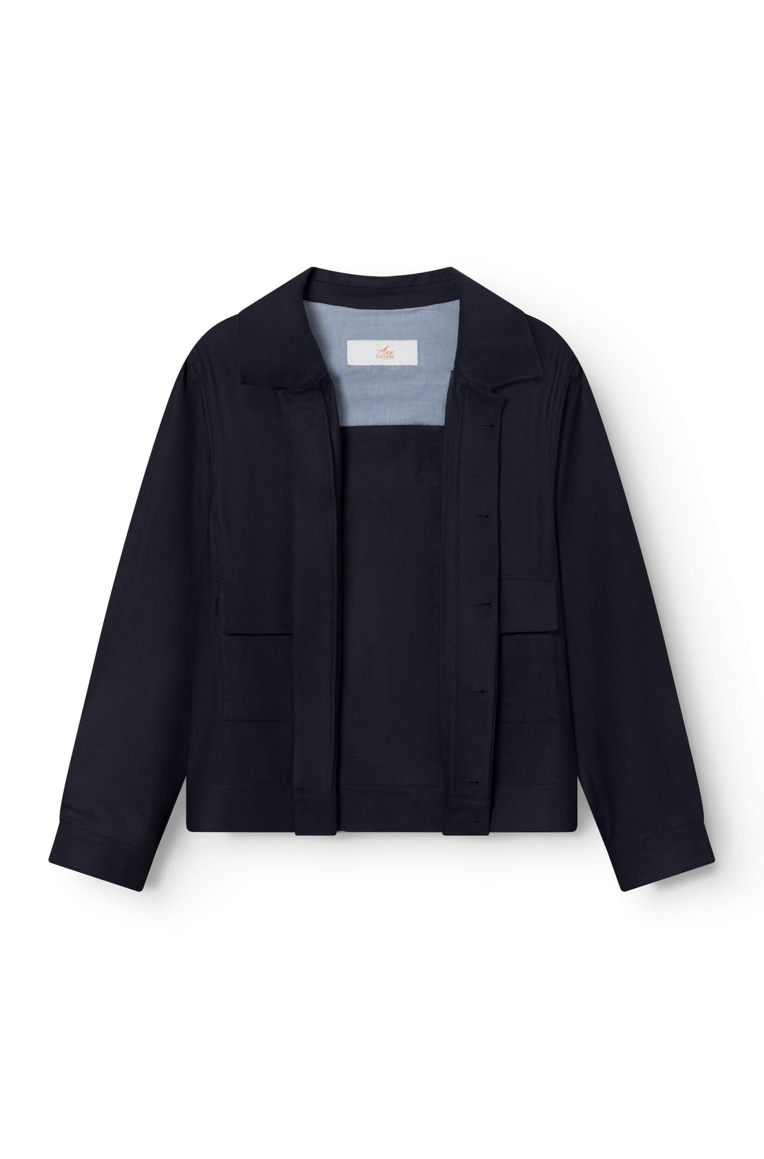 Open jacket in marine blue Loro Piana merino wool for men