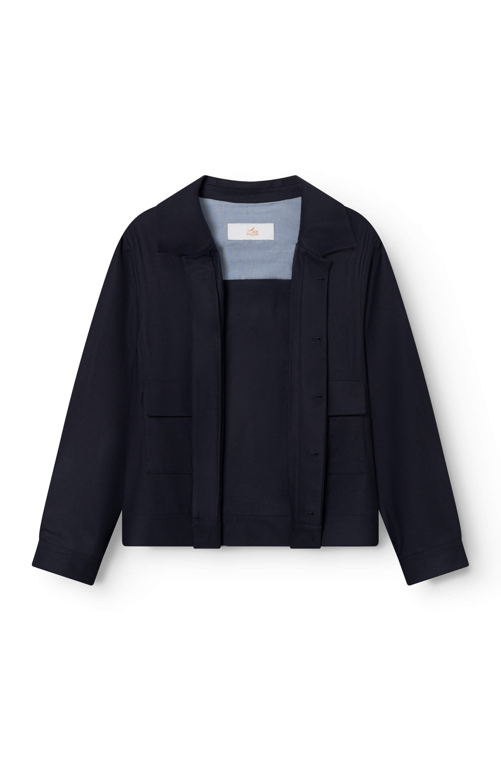 Open jacket in marine blue Loro Piana merino wool for men