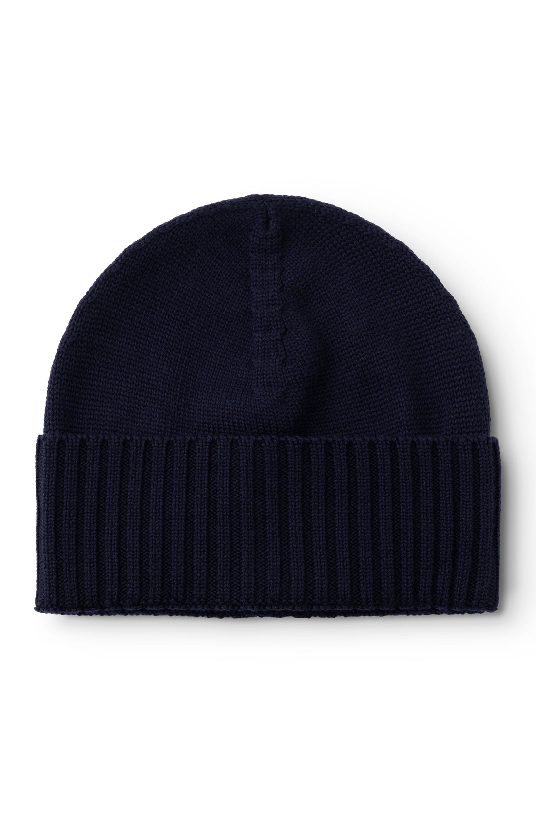 Bonnet en laine mérinos marine, côtes larges et revers plié — Ace Denim Paris