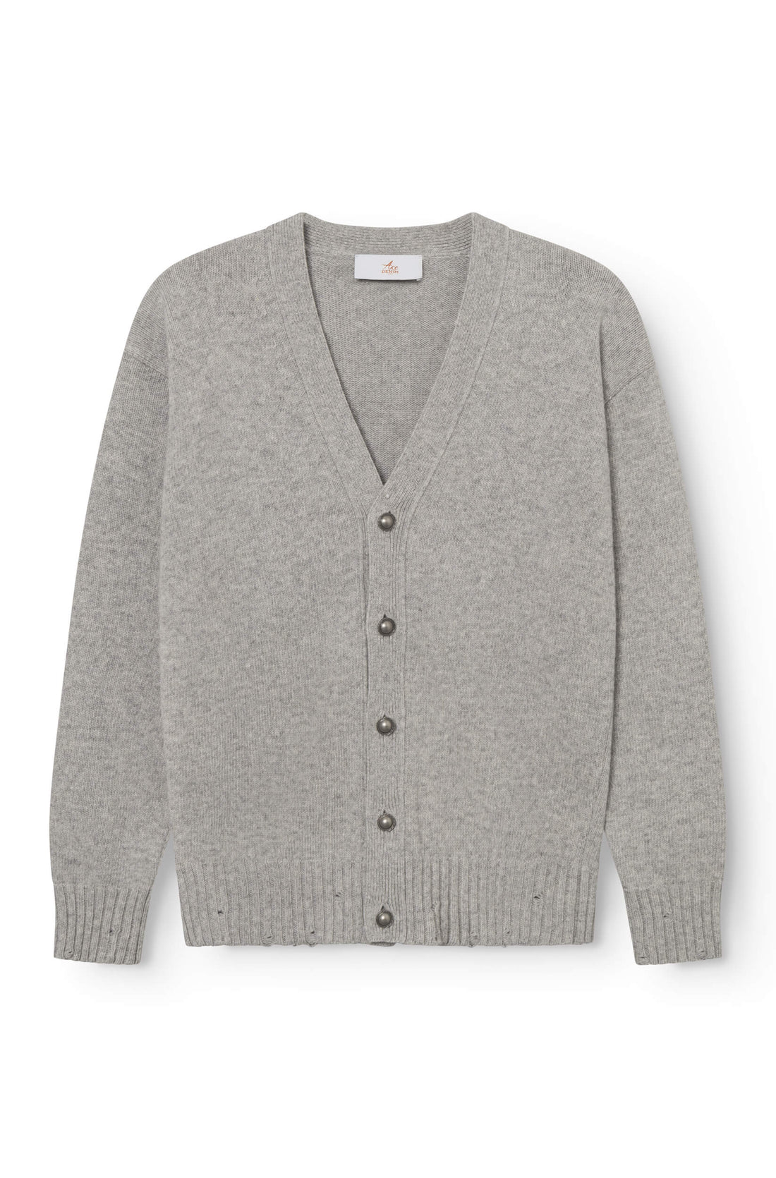 Cardigan Laine Mérinos et Cachemire Gris vue face, col V et boutons — Ace Denim Paris
