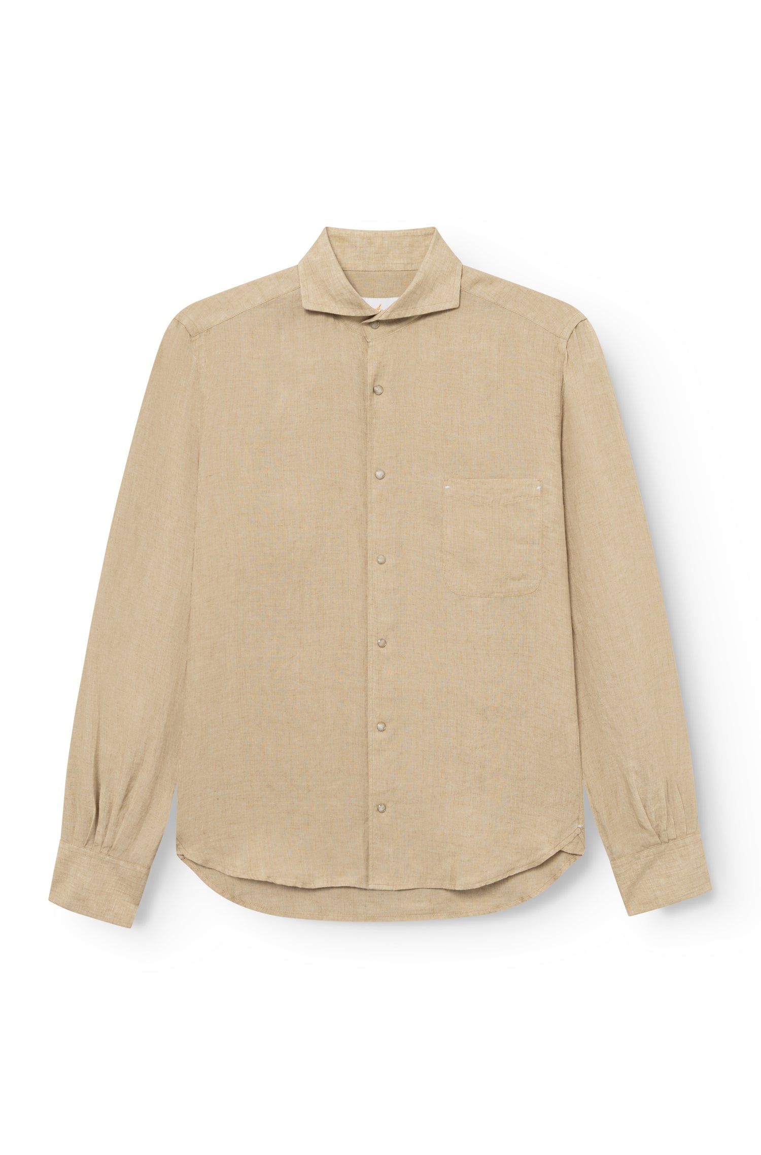 Chemise homme lin camel coupe regular, vue de face — AD 73 Ace Denim Paris