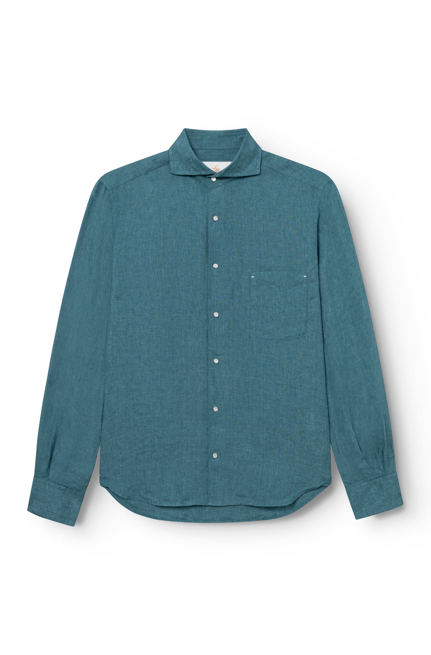 Chemise homme lin turquoise coupe regular, vue de face — AD 73 Ace Denim Paris