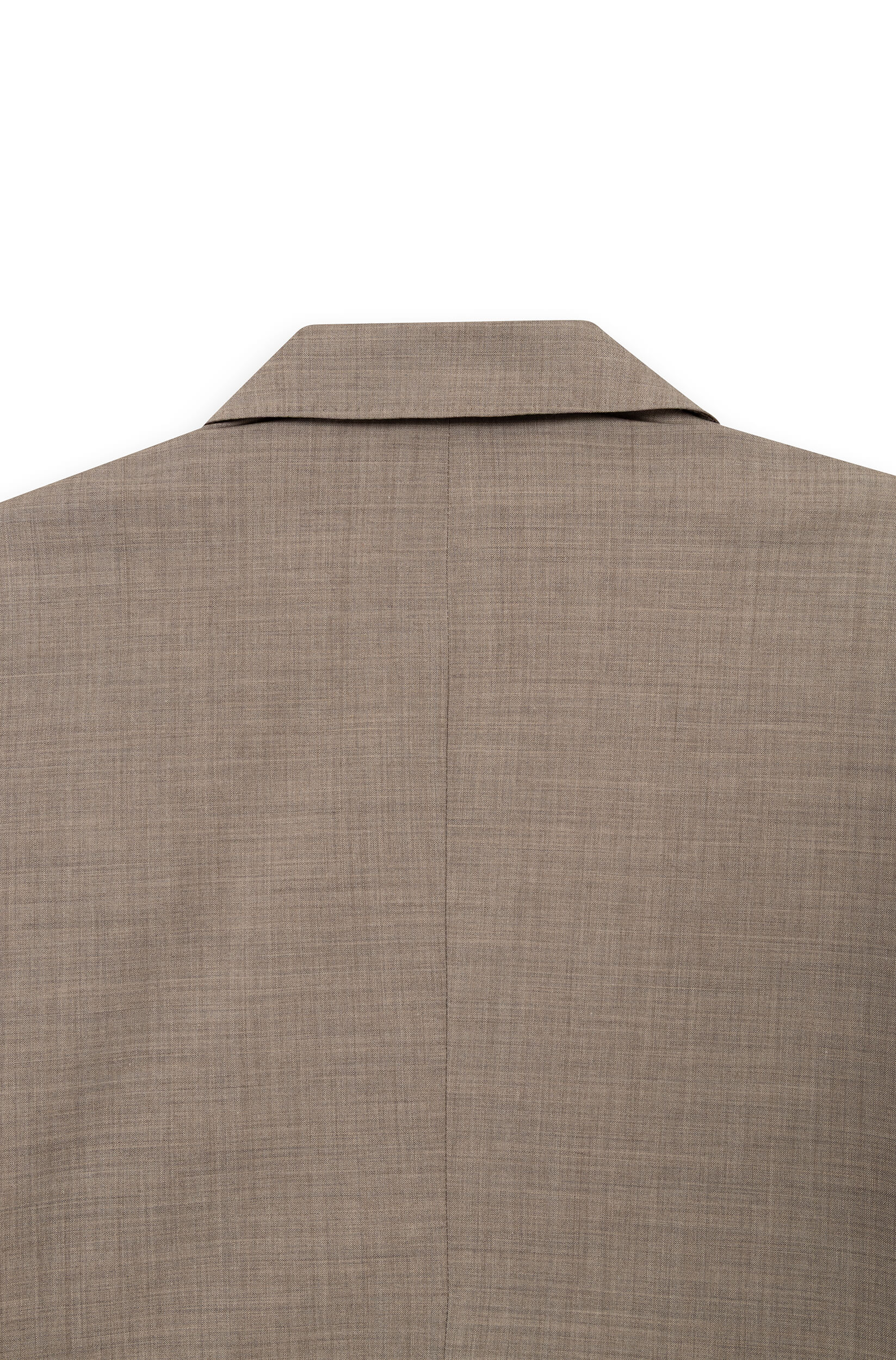Détail du col de dos du blazer croisé homme  en laine froide Tollegno coloris beige.