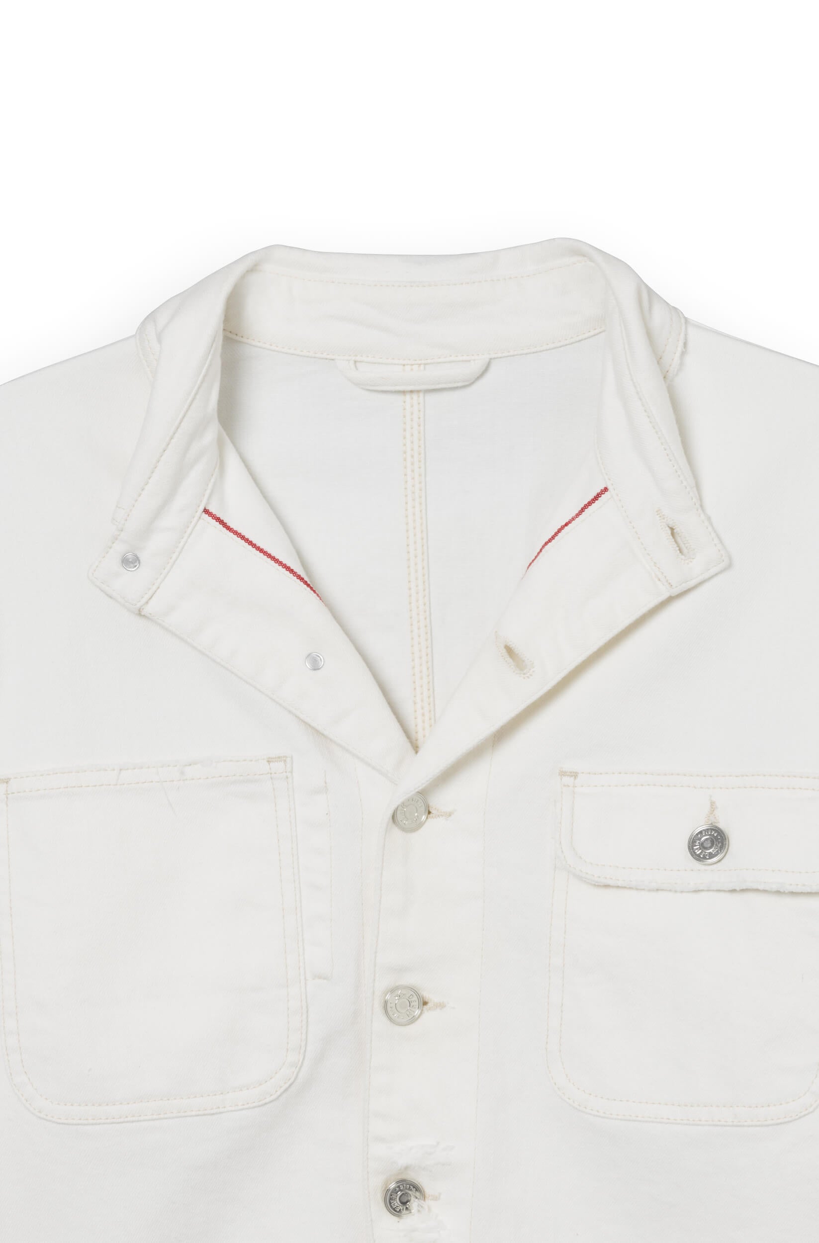 Collar with metal buttons of the jacket in Japanese selvedge