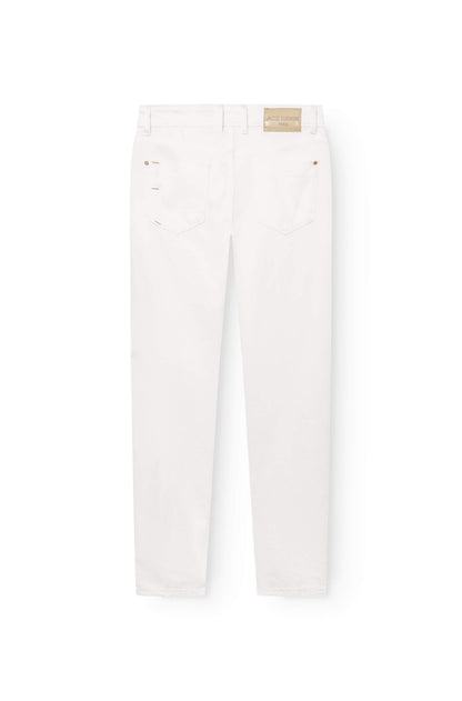 jeans blanc cassé avec patch en cuir vue de dos