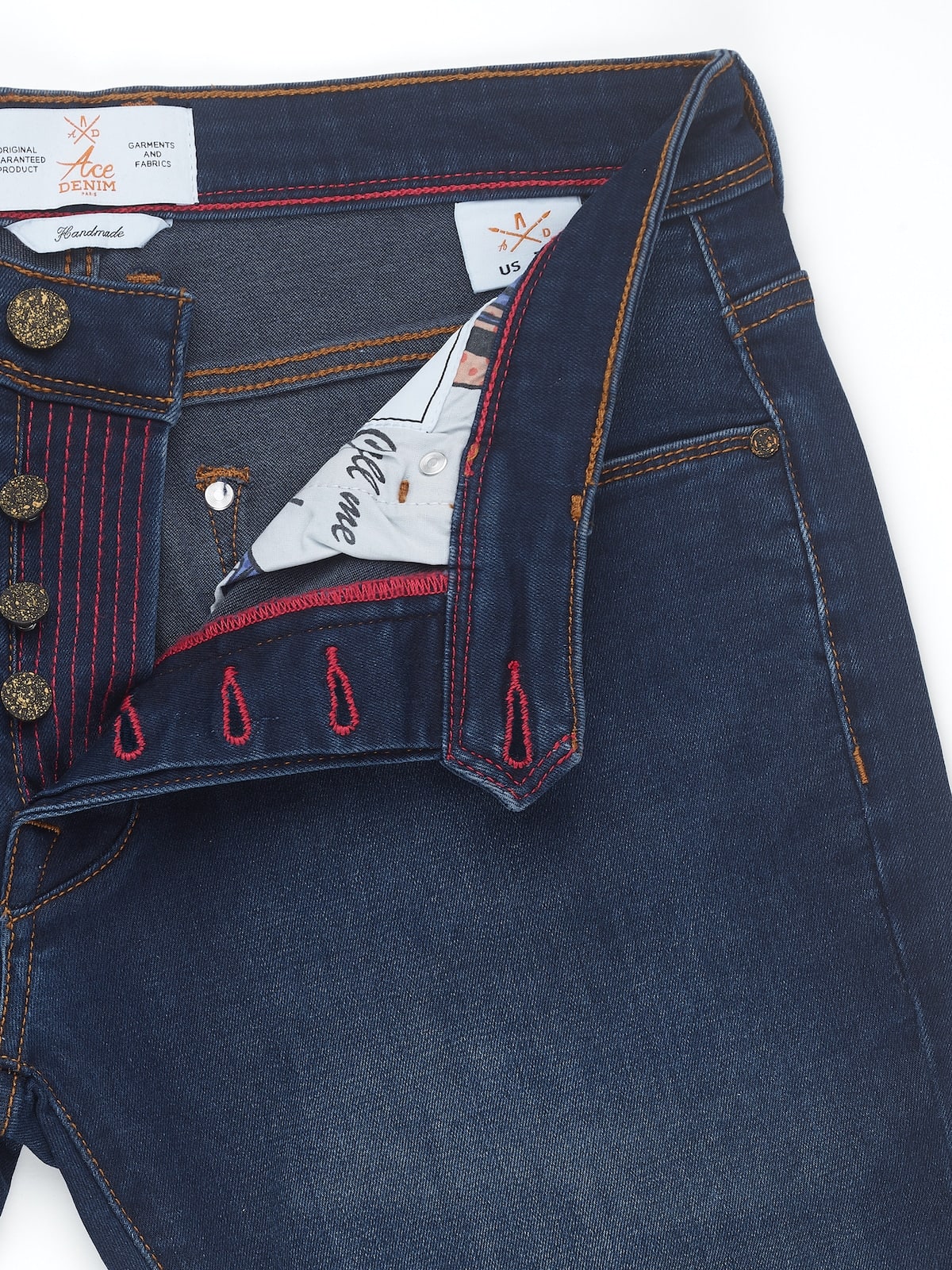 Jeans slim homme bleu foncé rouge Vue 4 - Ace Denim Paris