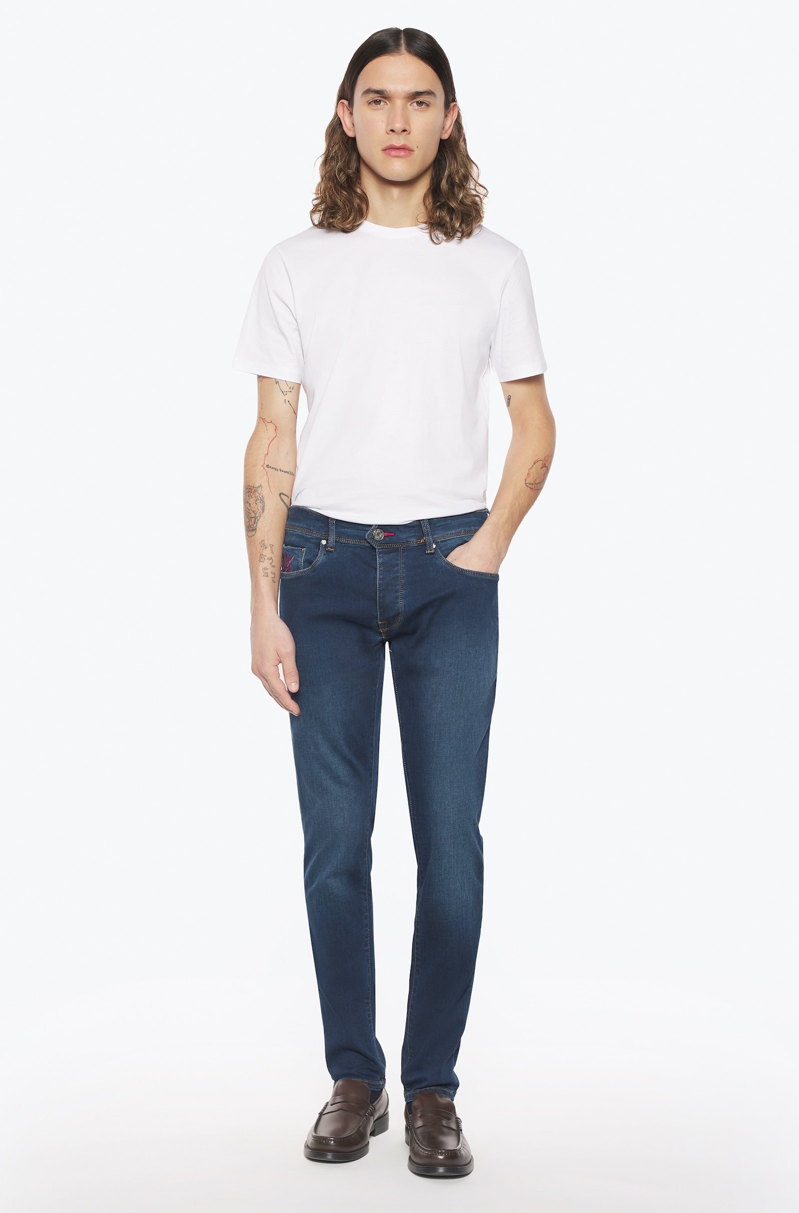 Jeans slim homme bleu foncé rouge - Ace Denim Paris