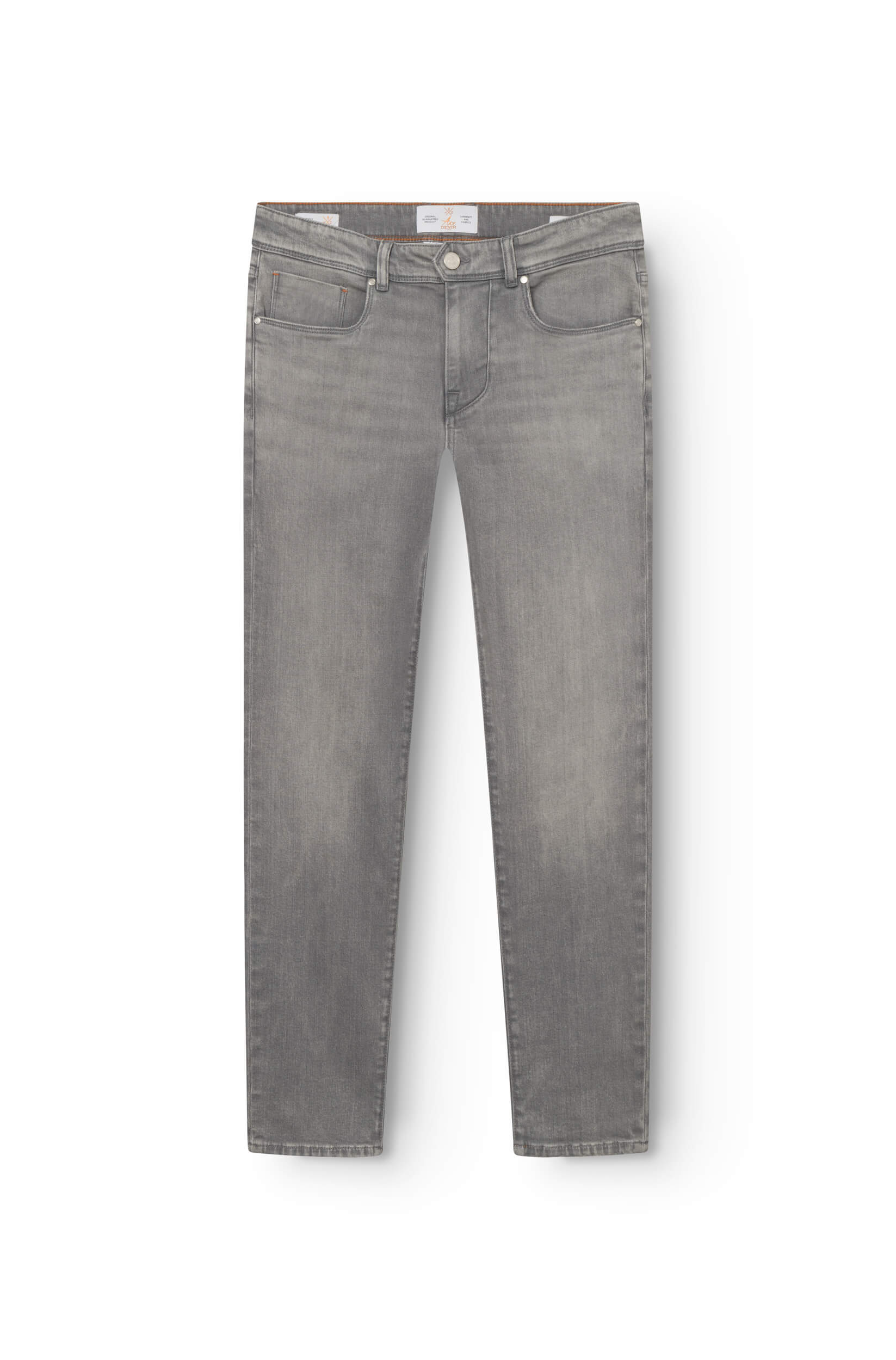 Front view of the light gray cashmere jeans Ace Denim Paris