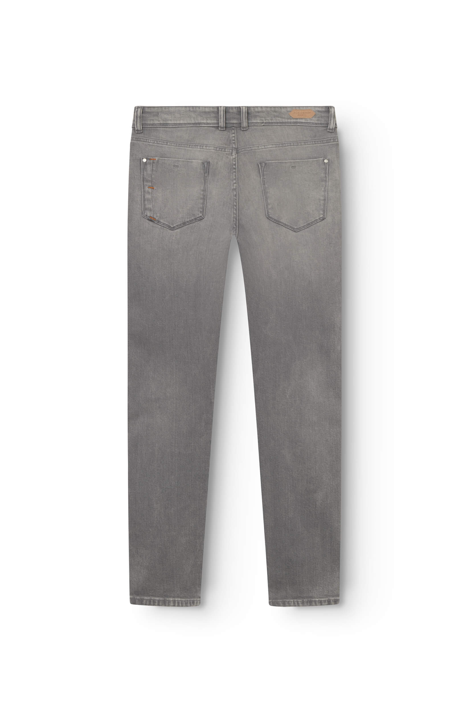Rear view of the light gray jeans in cashmere