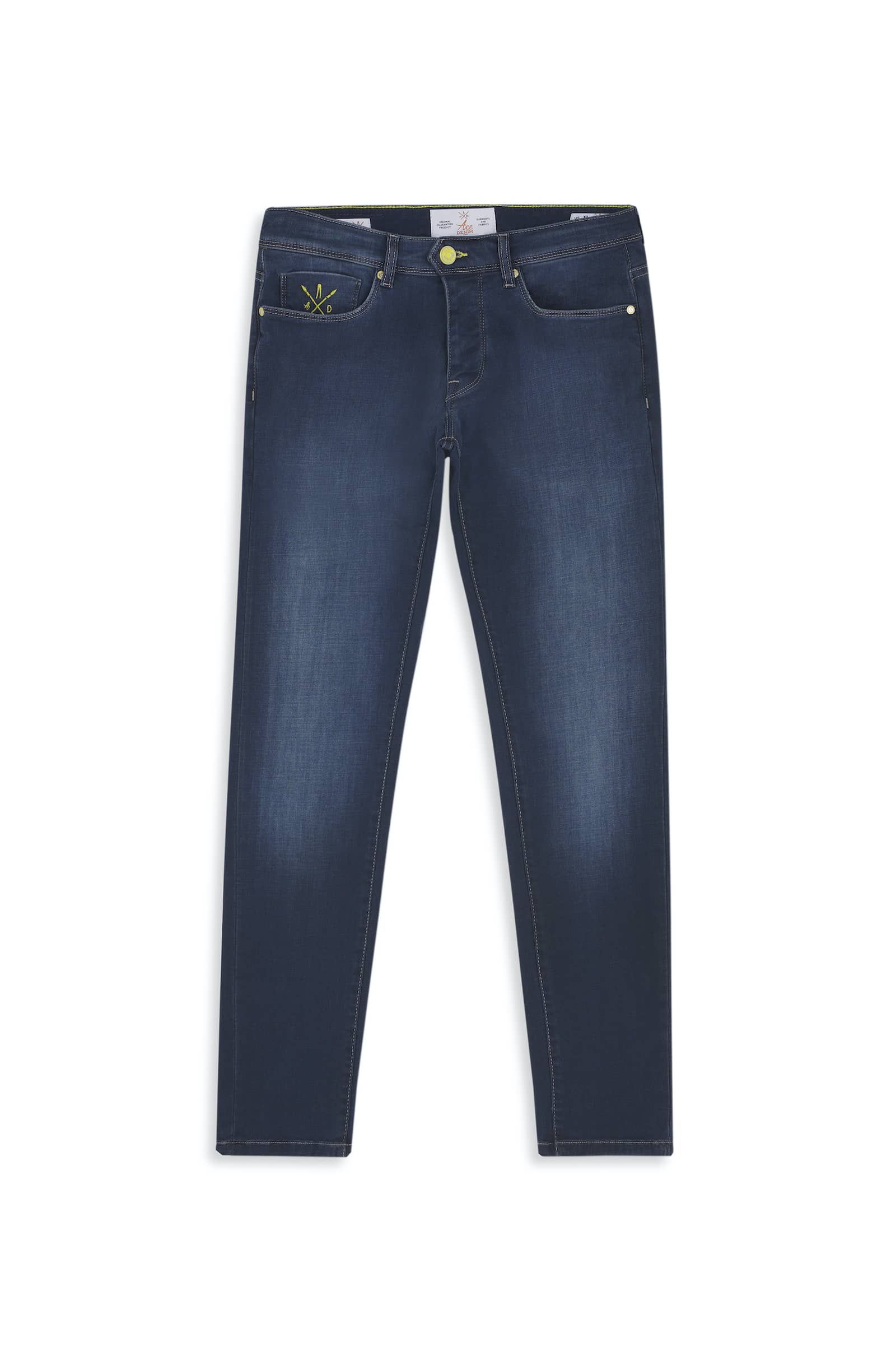 Jeans slim homme bleu foncé jaune - Ace Denim Paris