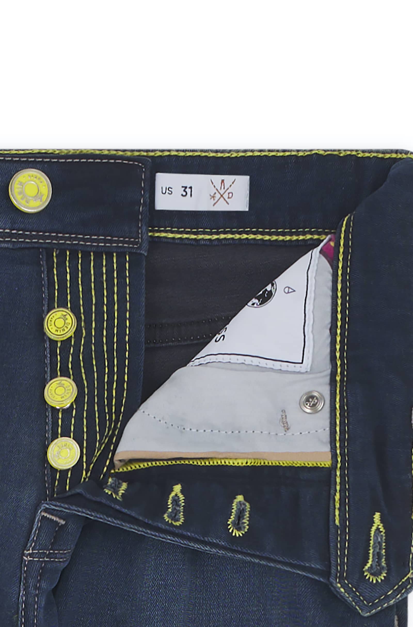 Jeans slim homme bleu foncé jaune Vue 3 - Ace Denim Paris