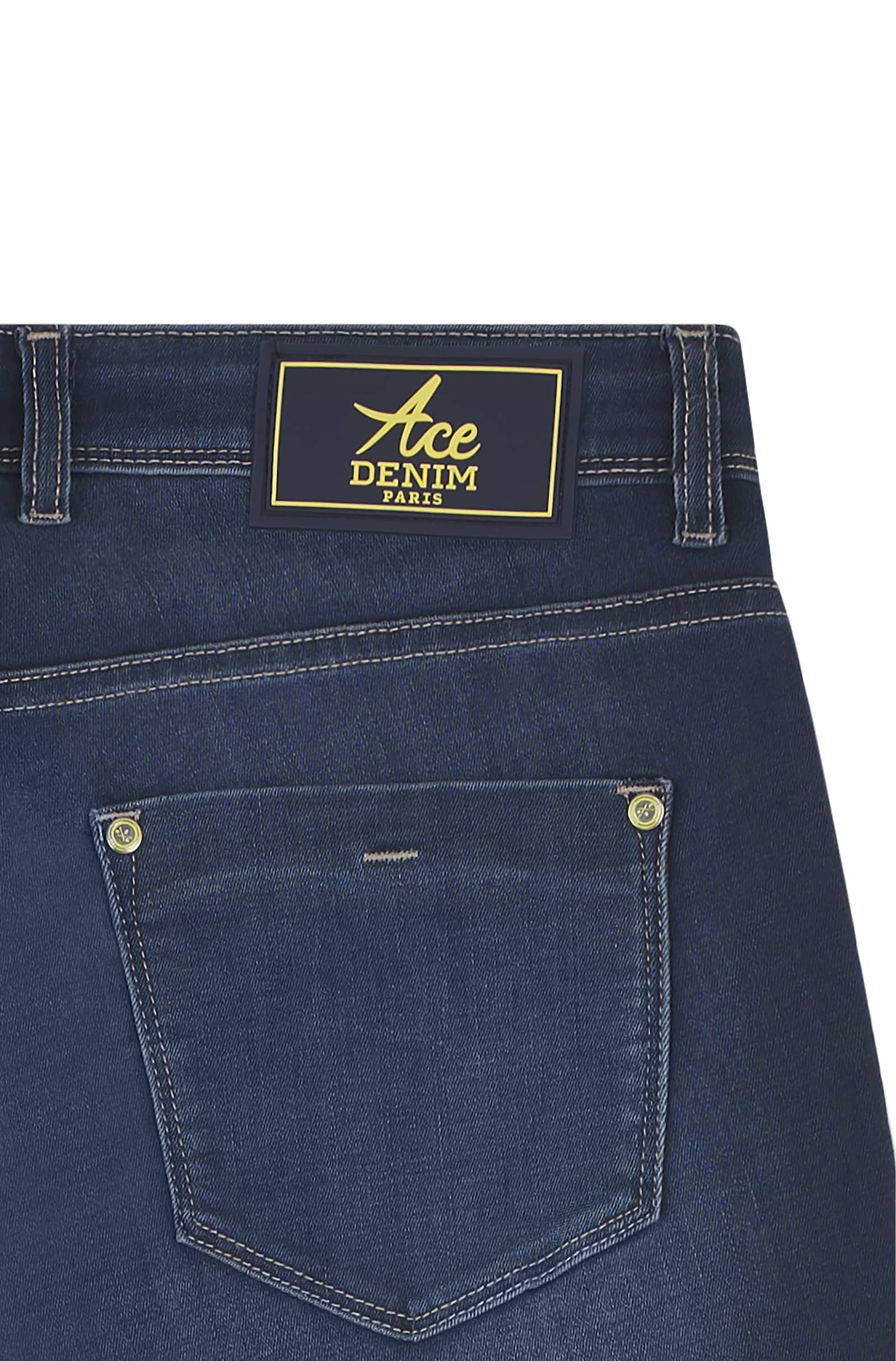 Jeans slim homme bleu foncé jaune Vue 6 - Ace Denim Paris