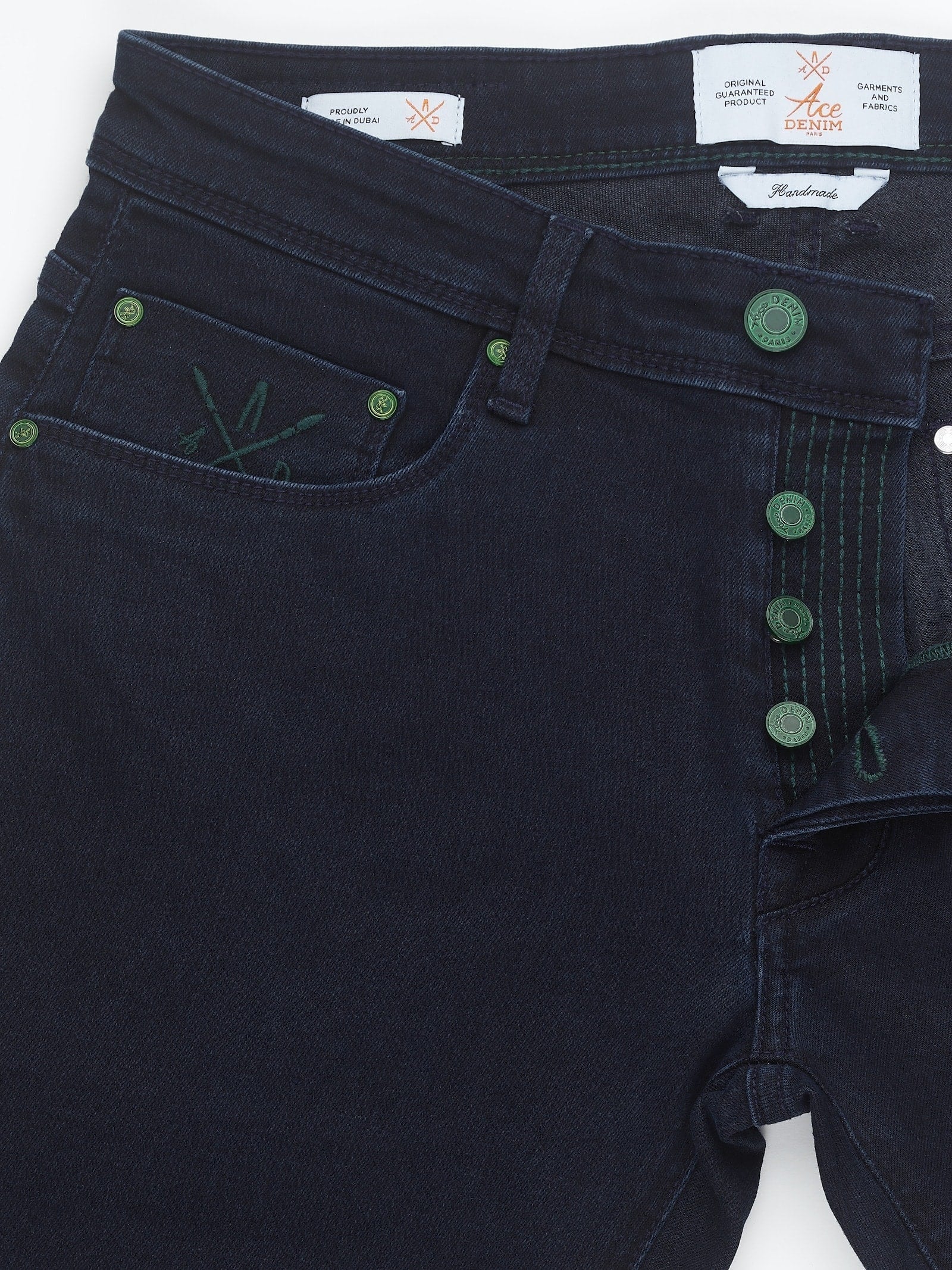 Jeans slim homme bleu nuit vert racing Vue 2 - Ace Denim Paris