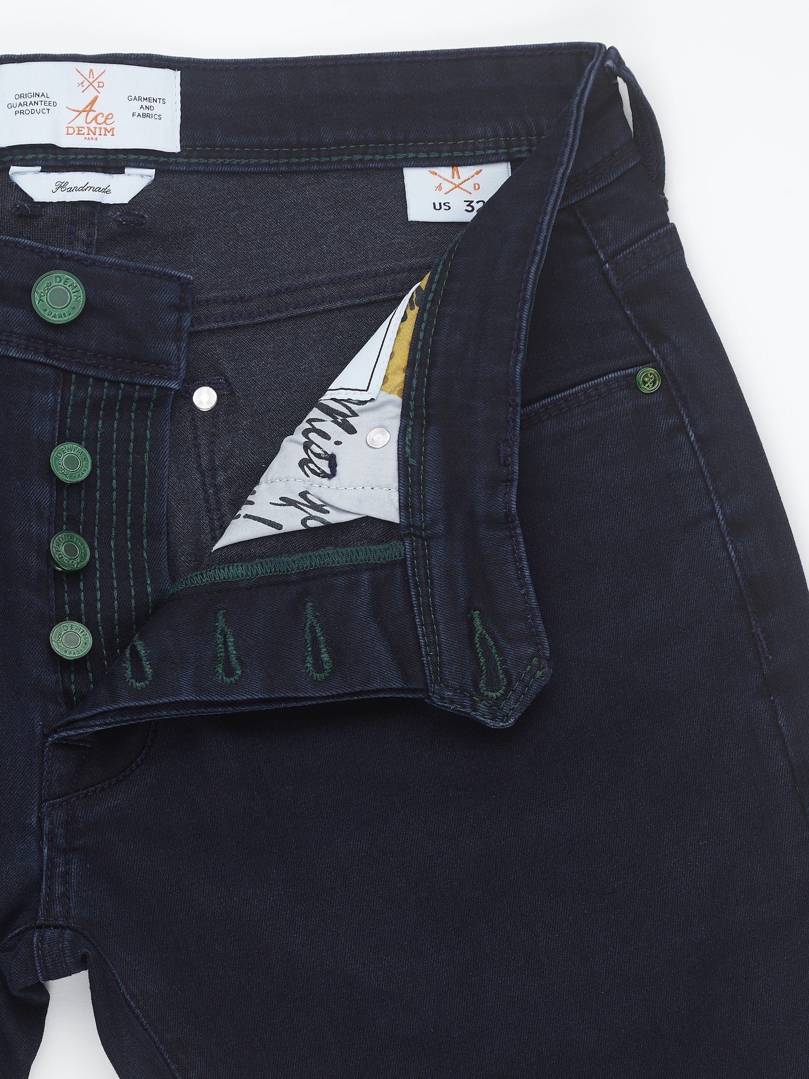 Jeans slim homme bleu nuit vert racing Vue 4 - Ace Denim Paris
