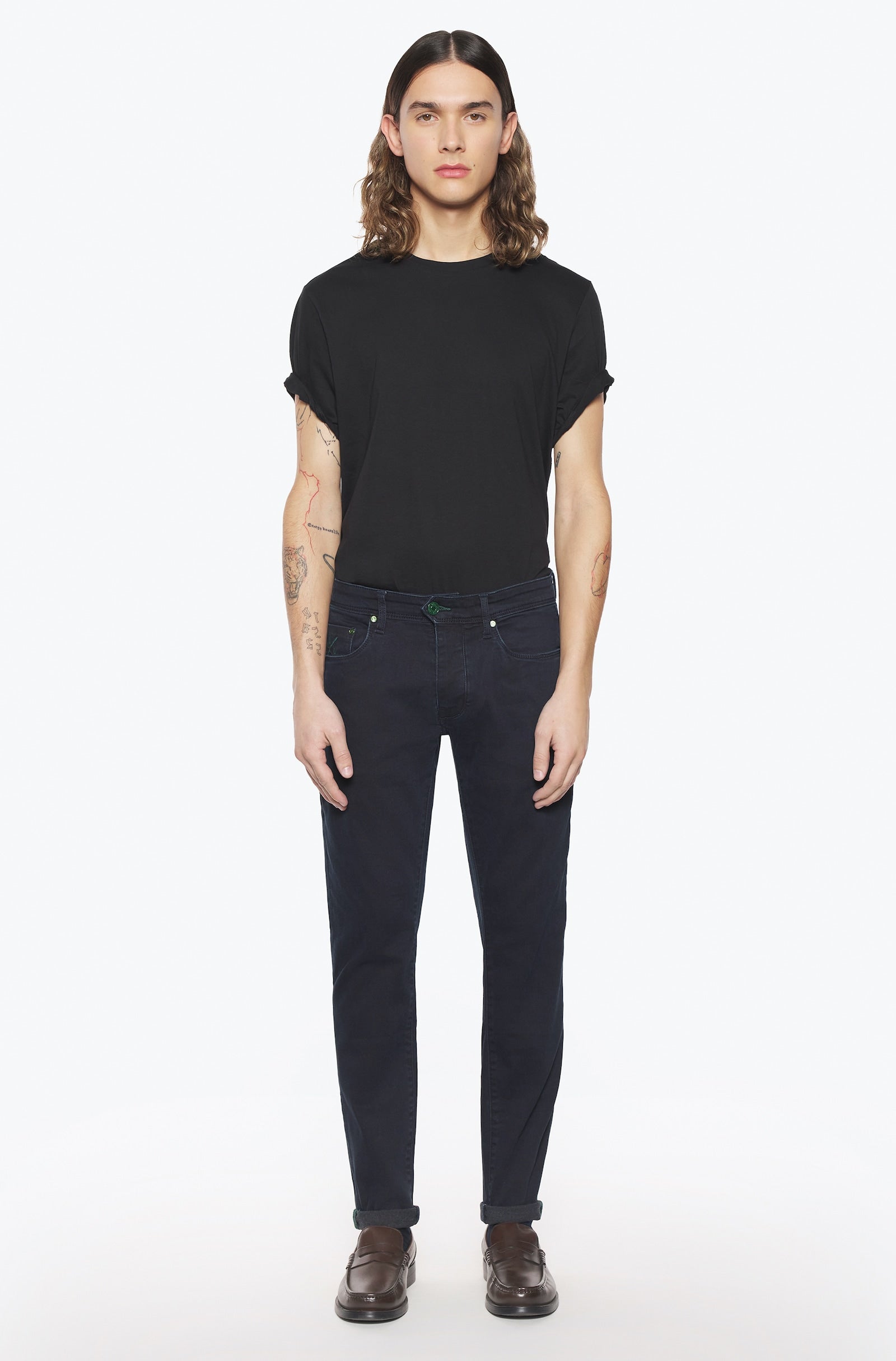 Jeans slim homme bleu nuit vert racing - Ace Denim Paris